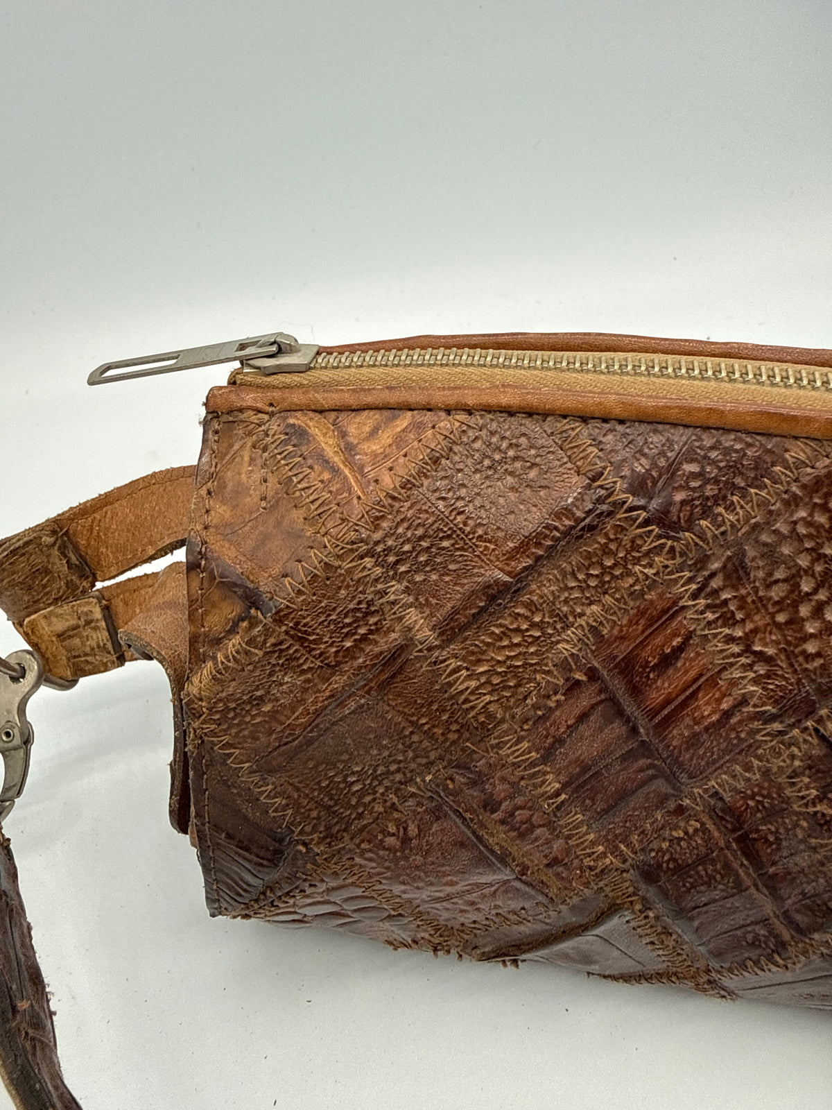Vintage Reptilleder Patchwork Schultertasche Braun – Handtasche Exotic Leather