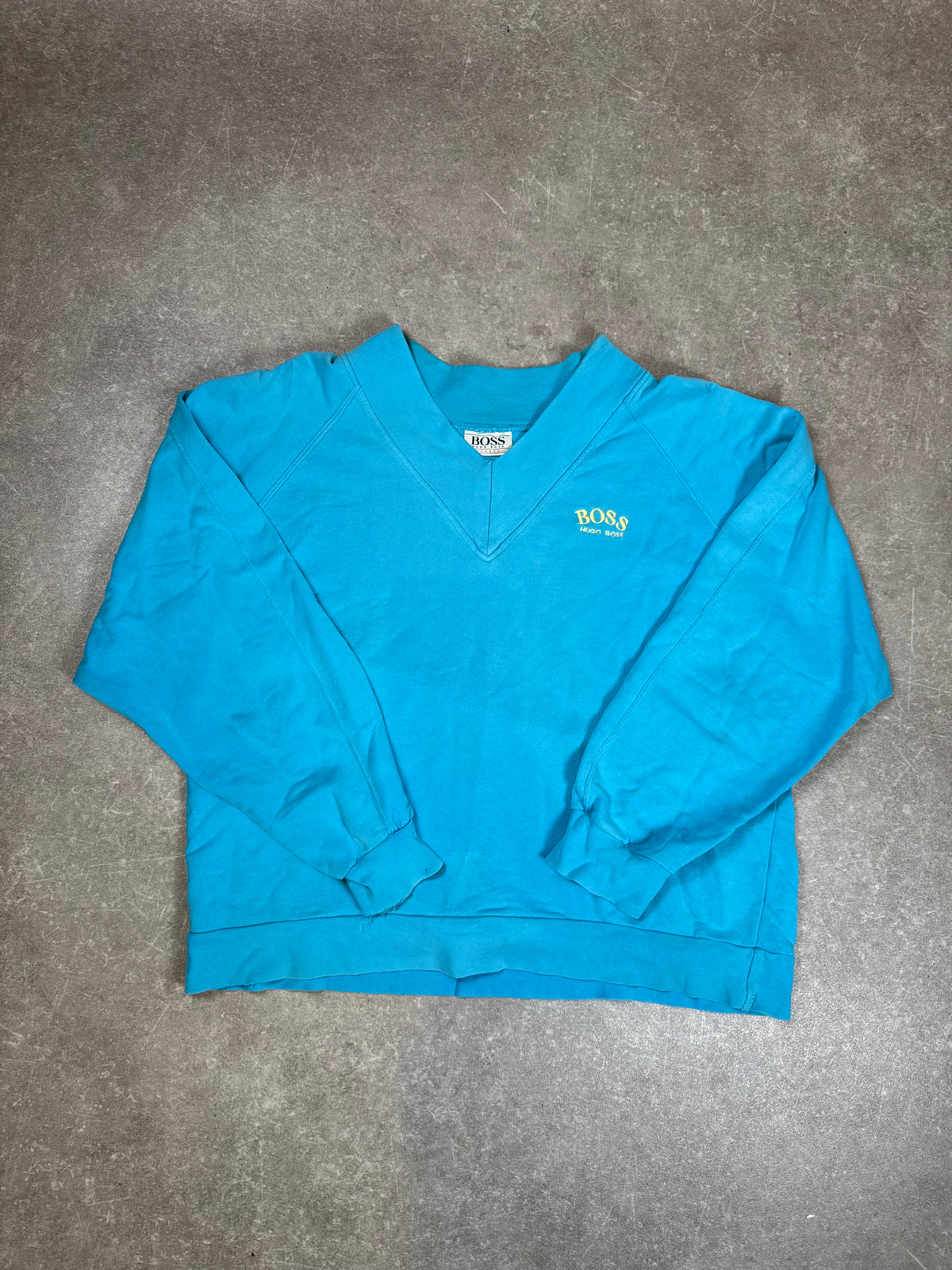Vintage BOSS Hugo Boss Sports Sweatshirt Türkis V-Neck 90s