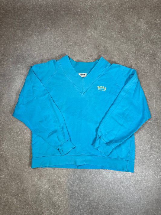Vintage BOSS Hugo Boss Sports Sweatshirt Türkis V-Neck 90s