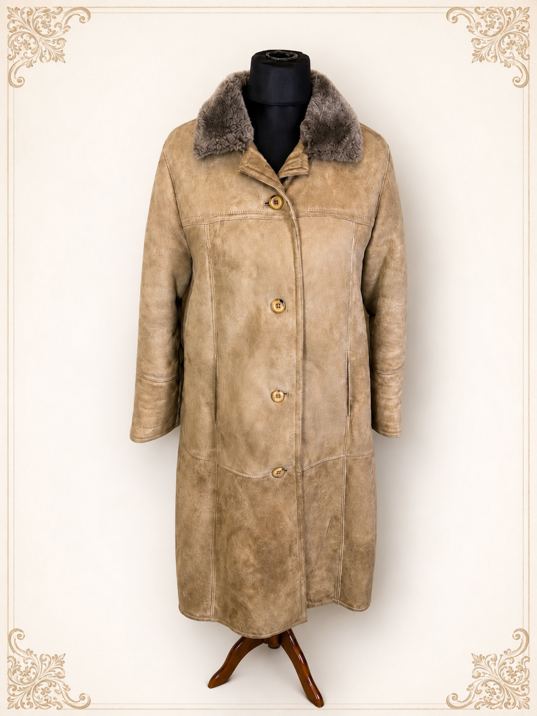 Vintage Damen Lammfellmantel Echtfell Shearling Beige Grau
