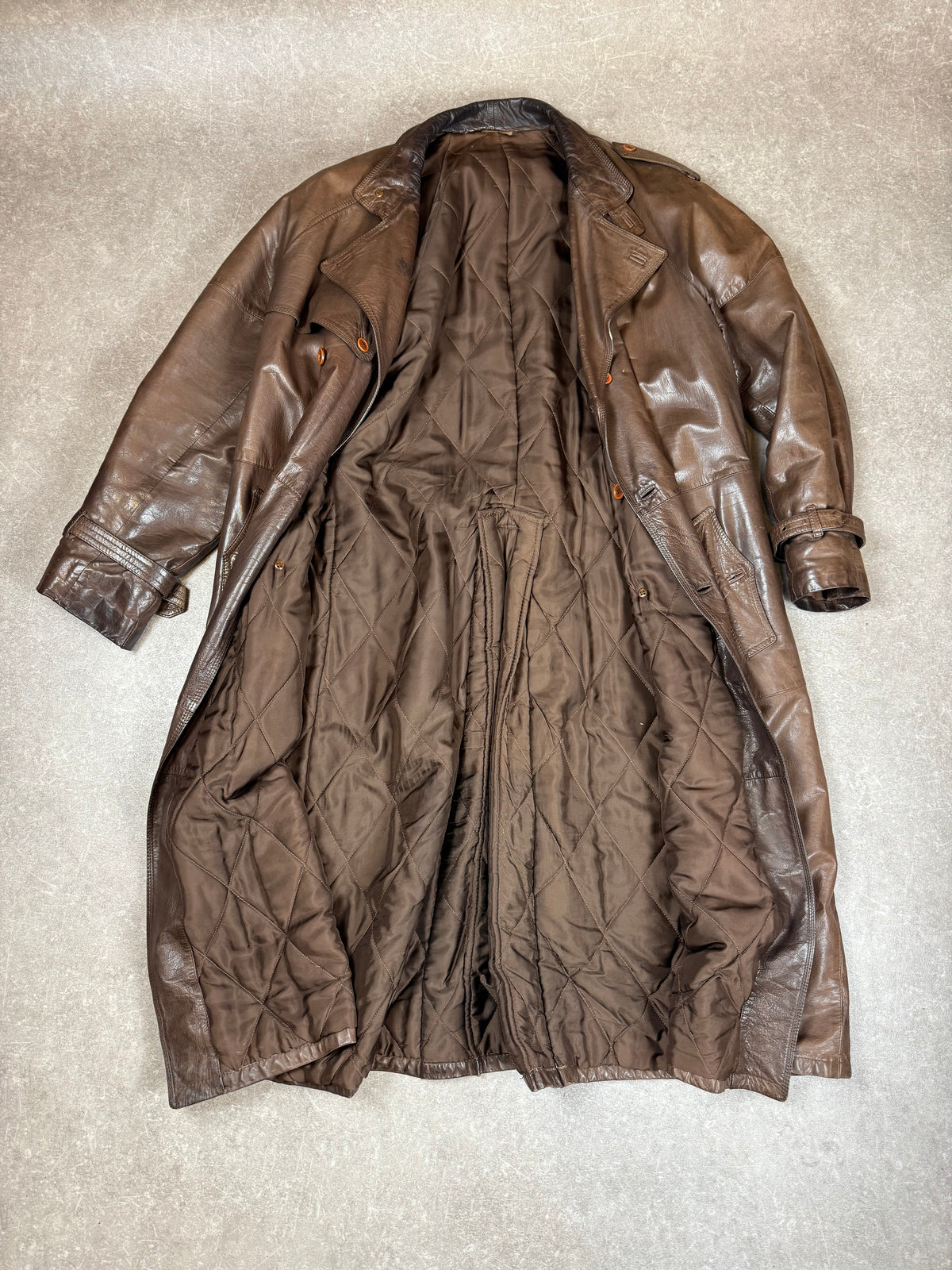 Vintage 70er/80er Ledermantel Herren Braun Echtleder Trenchcoat Lang