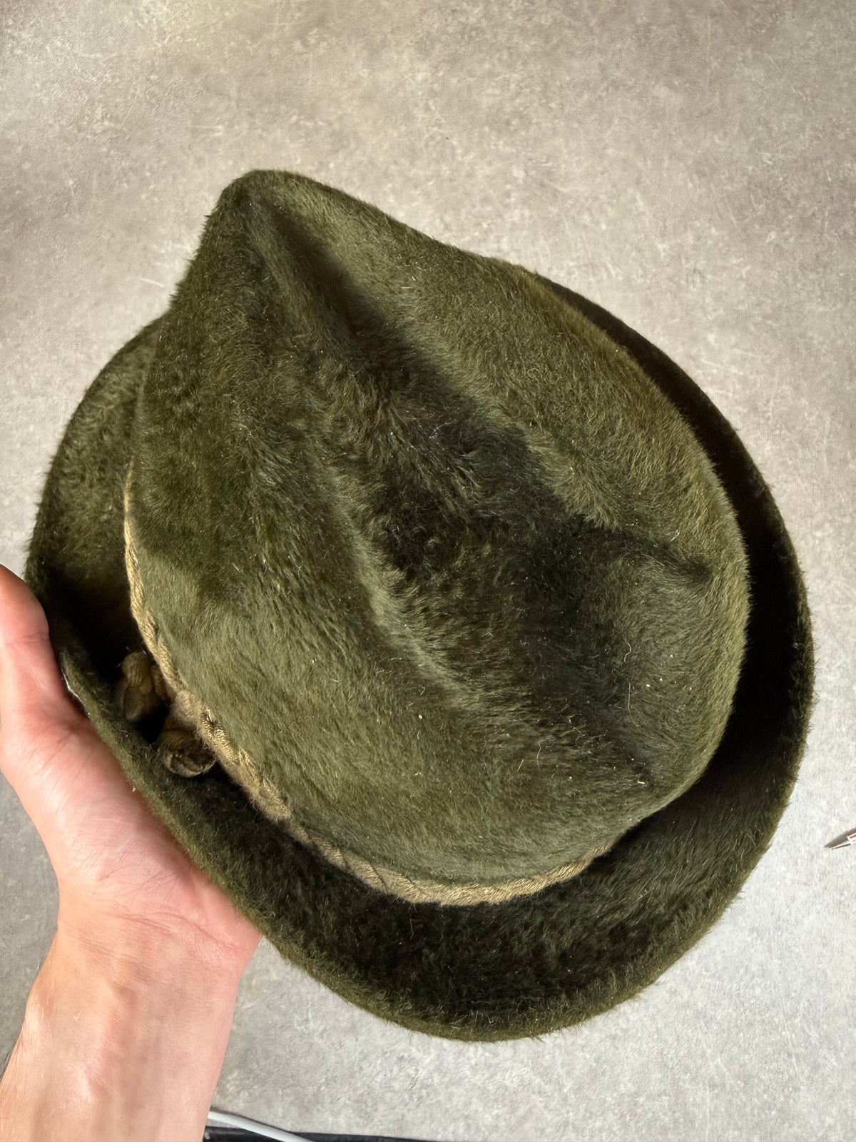 Vintage Trachtenhut Jagdhut Grün – Echter Velour – Größe 53 – Bischof