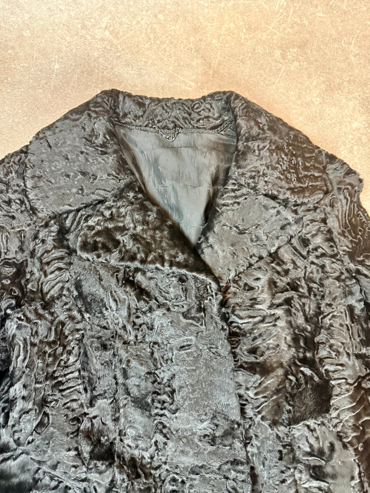 Vintage Swakara Persianer Pelzmantel Schwarz Karakul Lammfell Damen Echtpelz Mantel M