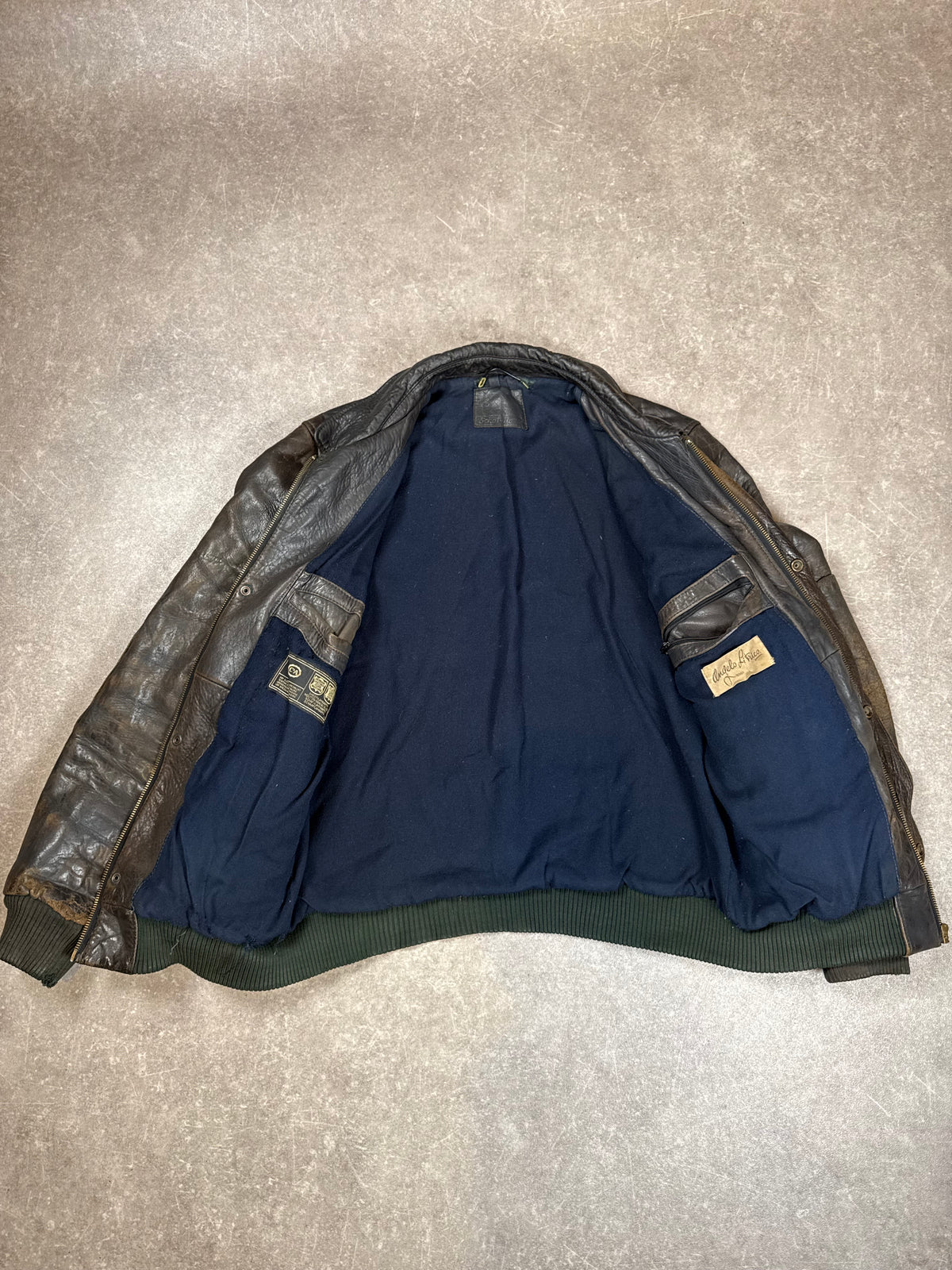 Vintage Angelo Litrico Roma Lederjacke Herren Bomberjacke Echtleder Braun