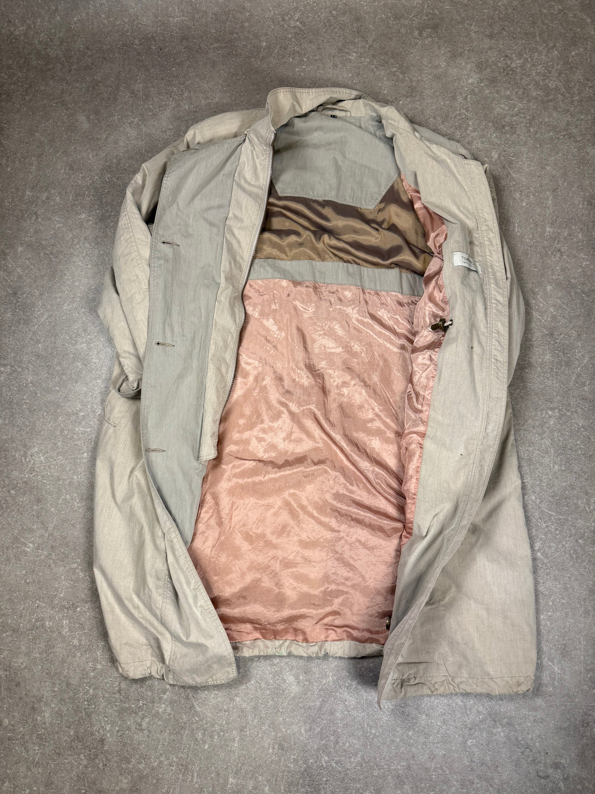Vintage TRADEZ Damen Mantel Gr. 38 Beige Grau Stehkragen Longcoat