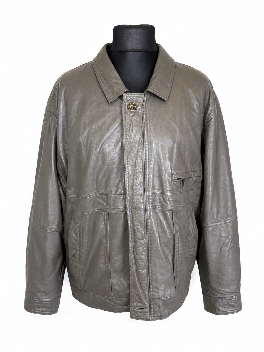 Vintage Lederjacke Herren Grau XL Echtleder Blouson Oversize 90s