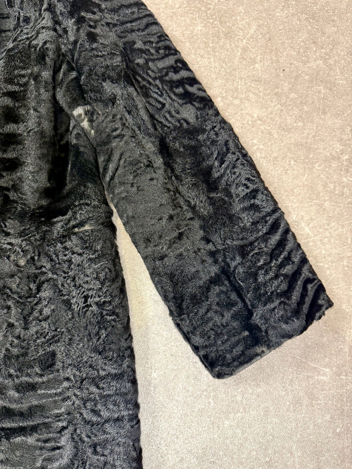 Vintage Persianer Pelzmantel Karakul Lammfell Schwarz Damen Echtpelz Gr. M-L