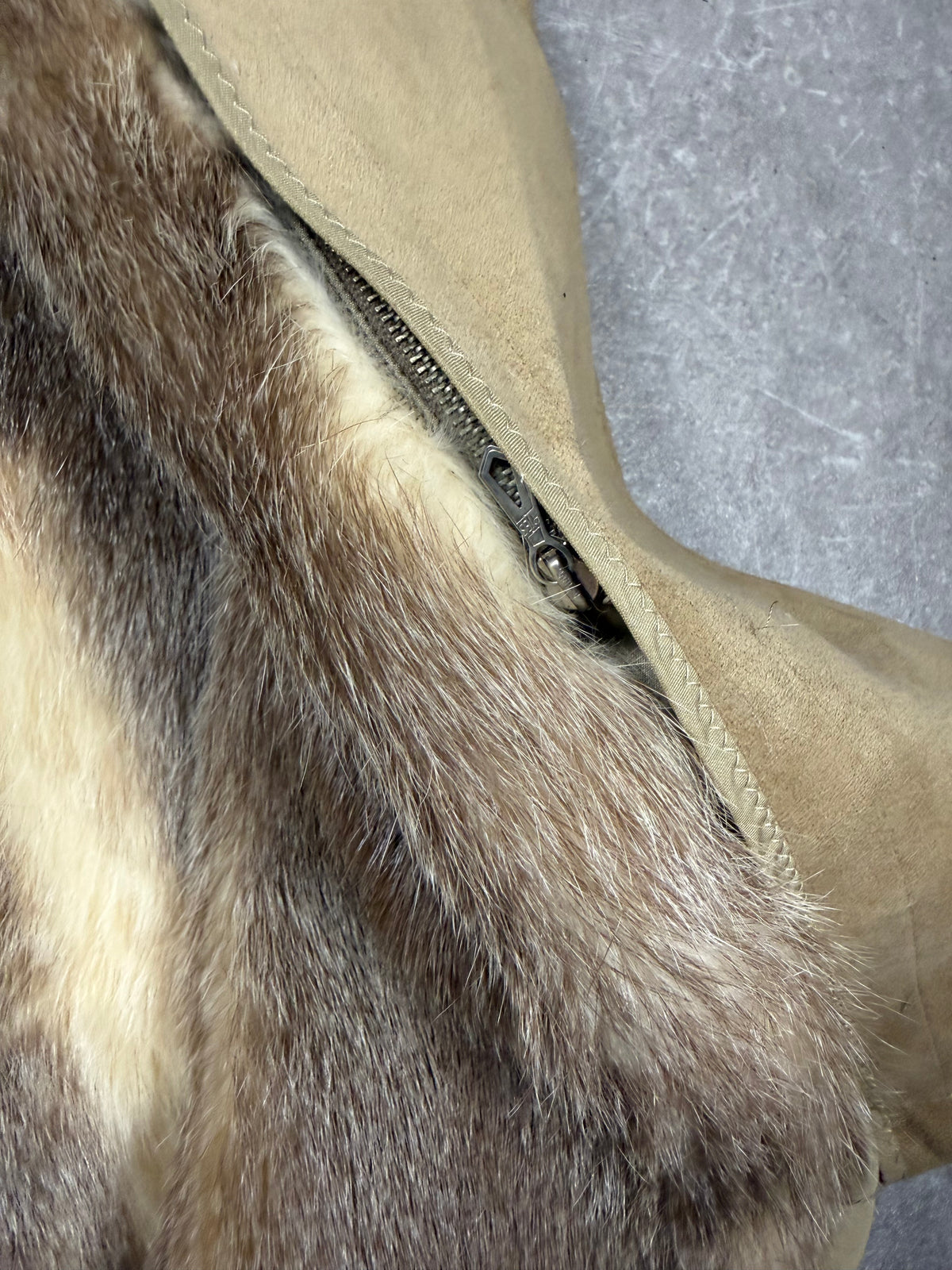 LODENFREY Vintage Herren Ledermantel mit Echtfellfutter Beige
