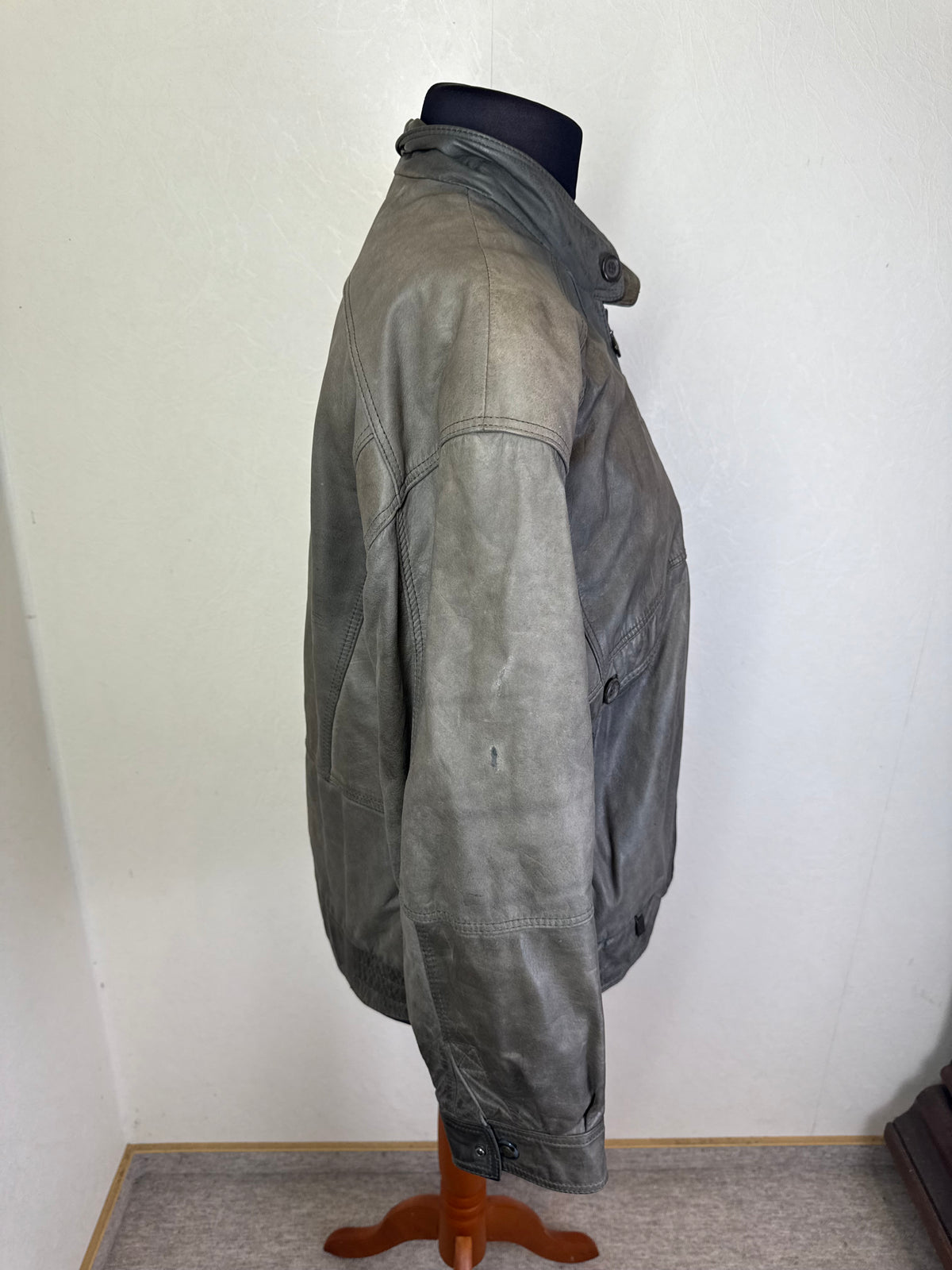 Vintage Italo Lederjacke Herren M Olivgrau Echtleder Blouson Bomberjacke
