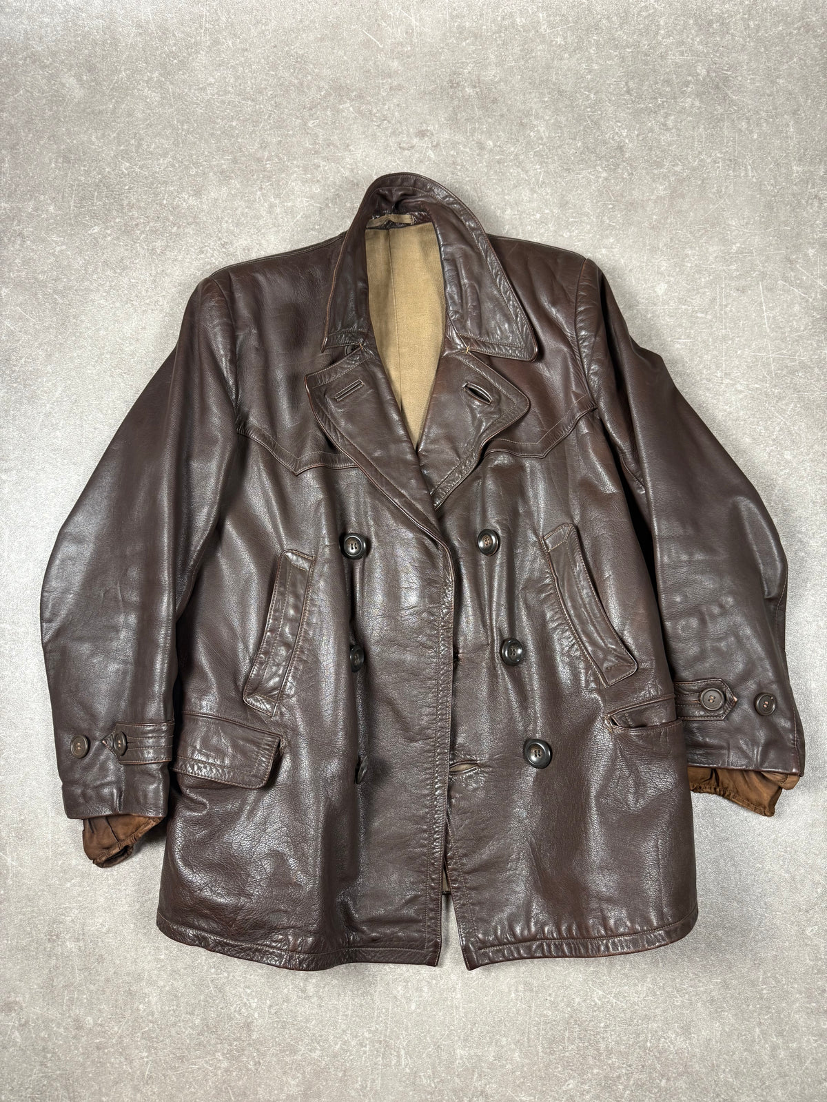 Original NSKK Lederjacke 1930er 40er Motorrad Fahrermantel Braun nummeriert