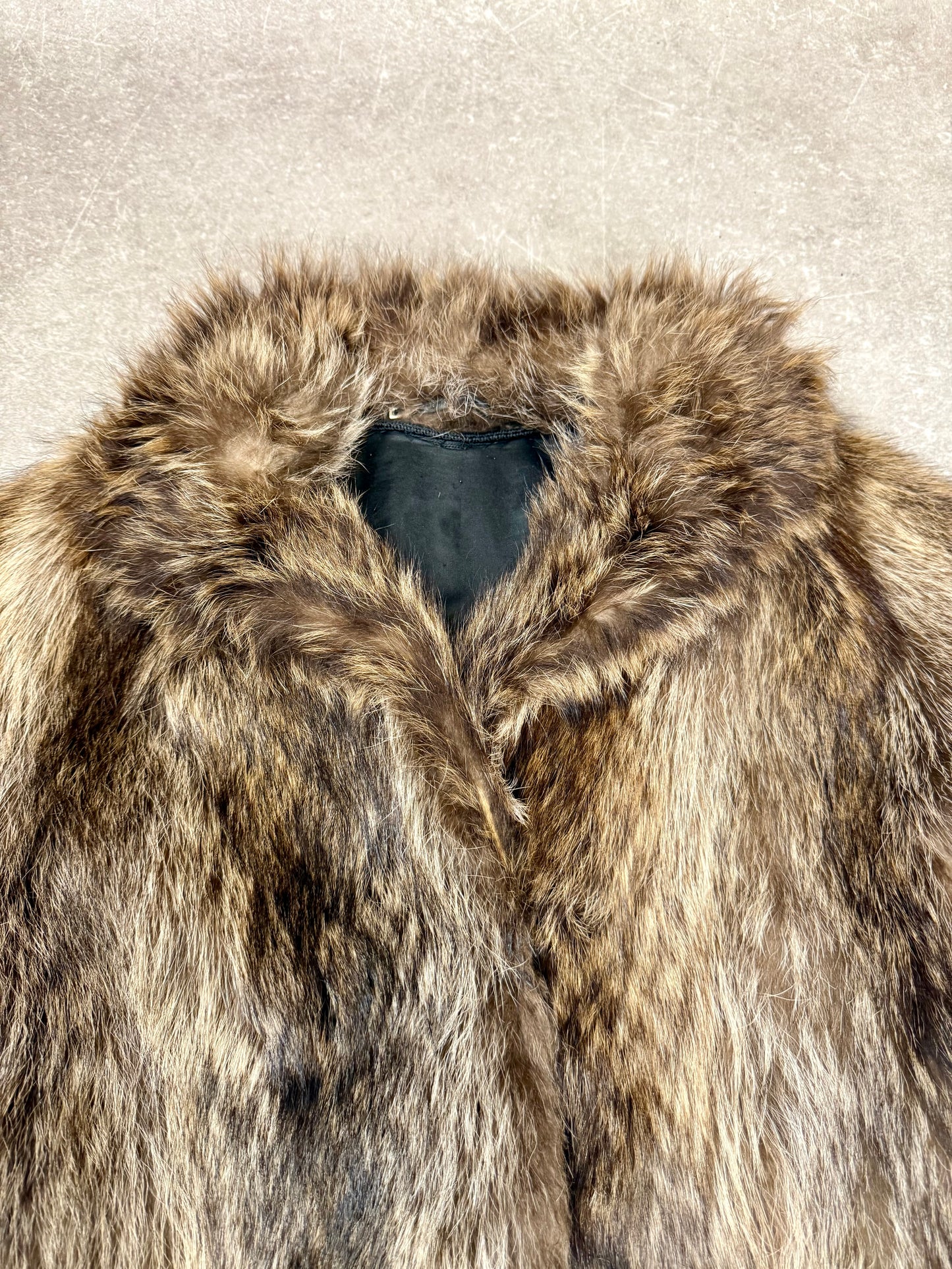 Vintage Waschbär Pelzmantel Echtpelz Damen Braun Kurz Mantel Raccoon Echtfell M