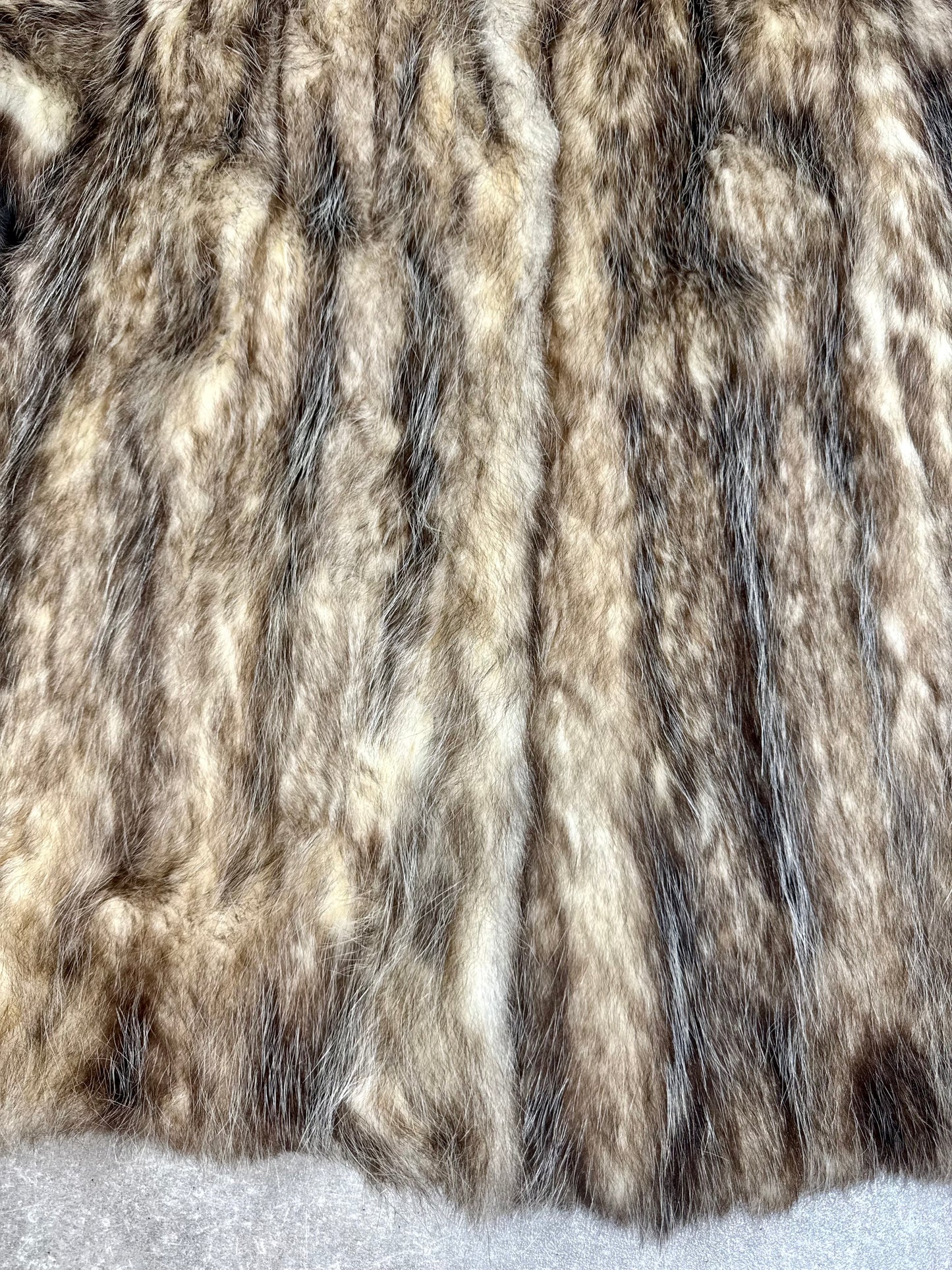 Vintage Waschbär Pelzmantel Echtpelz Raccoon Fur Braun Grau Damen Gr. M-L 40