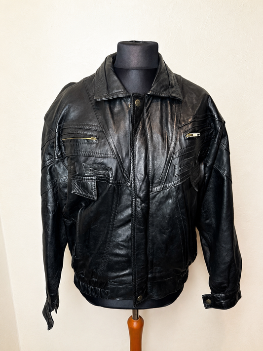 Vintage Altamoda Lederjacke Schwarz Gr. L XL Oversize Echtleder Bomberjacke 80s 90s