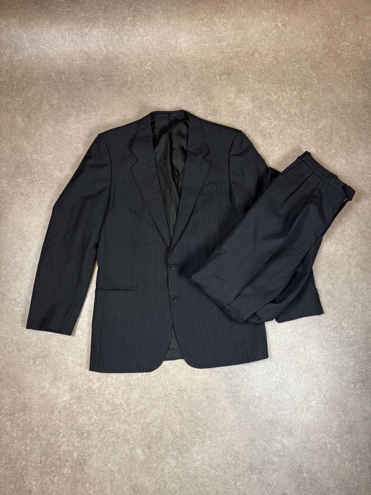 Vintage Herren Zweireiher Anzug Dunkelblau – 80er 90er Sakko & Hose Oversize