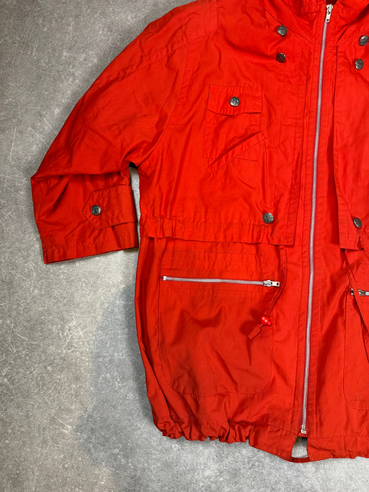 Vintage 80s 90s Utility Jacke Rot – Field Jacket Metallknöpfe Gr. 44
