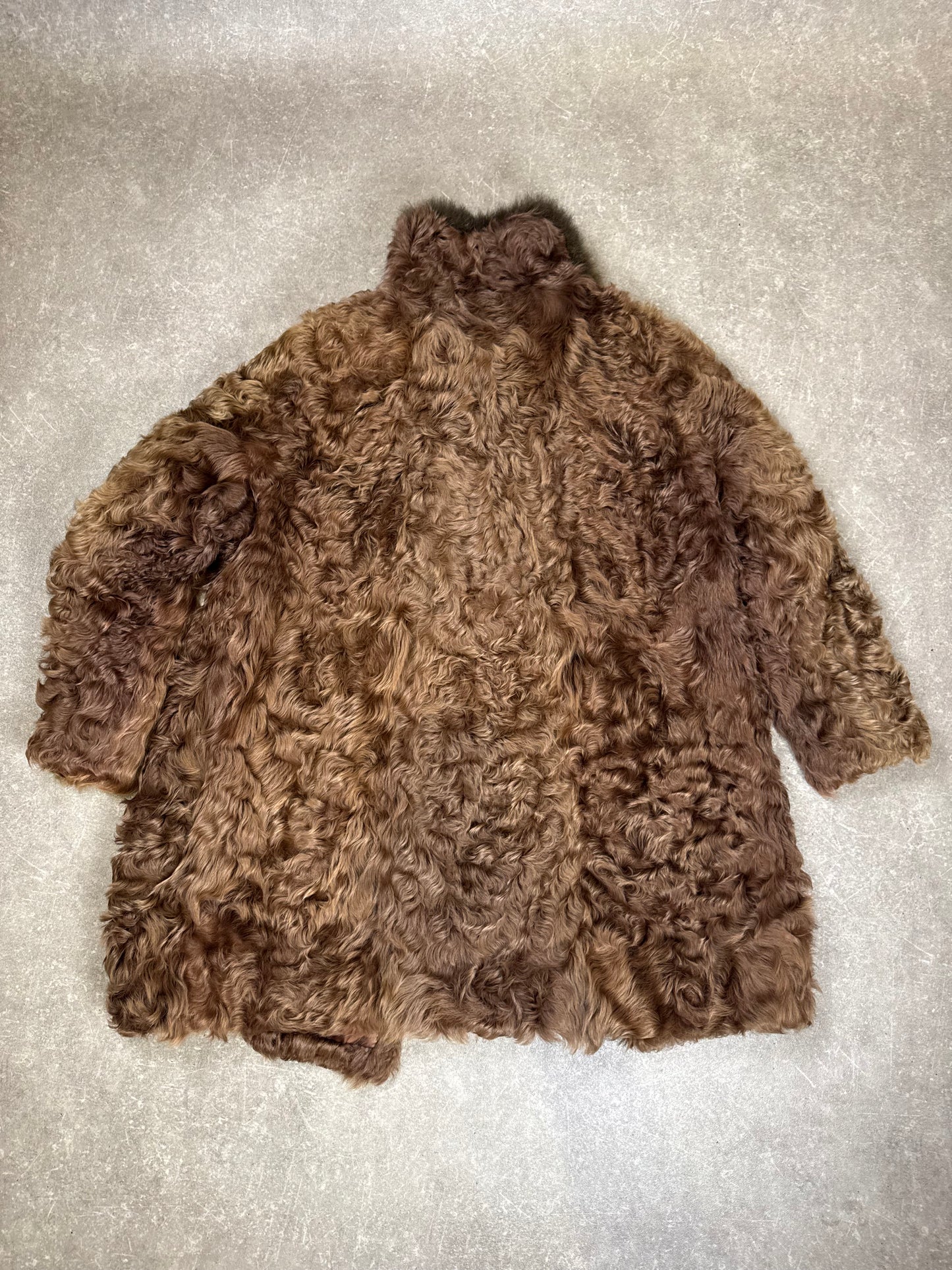 Vintage Persianer Pelzmantel Karakul Astrachan Nerzkragen Echtpelz Damen XL