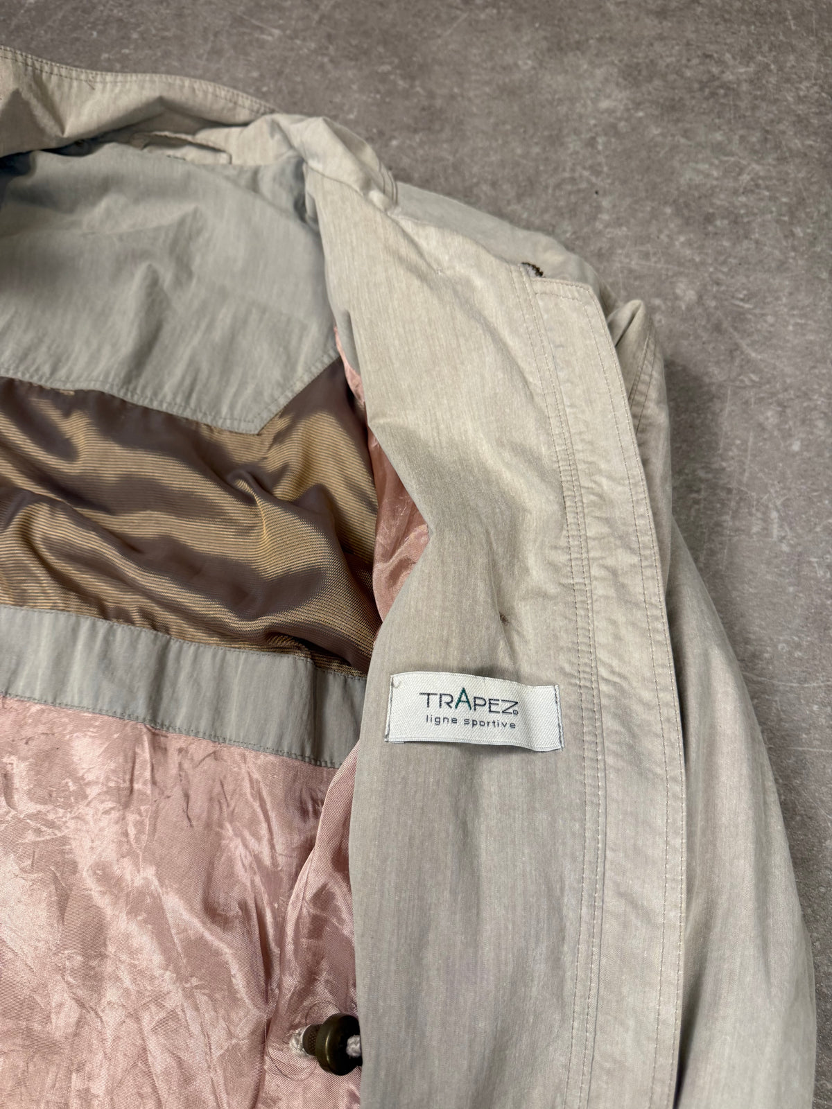 Vintage TRADEZ Damen Mantel Gr. 38 Beige Grau Stehkragen Longcoat
