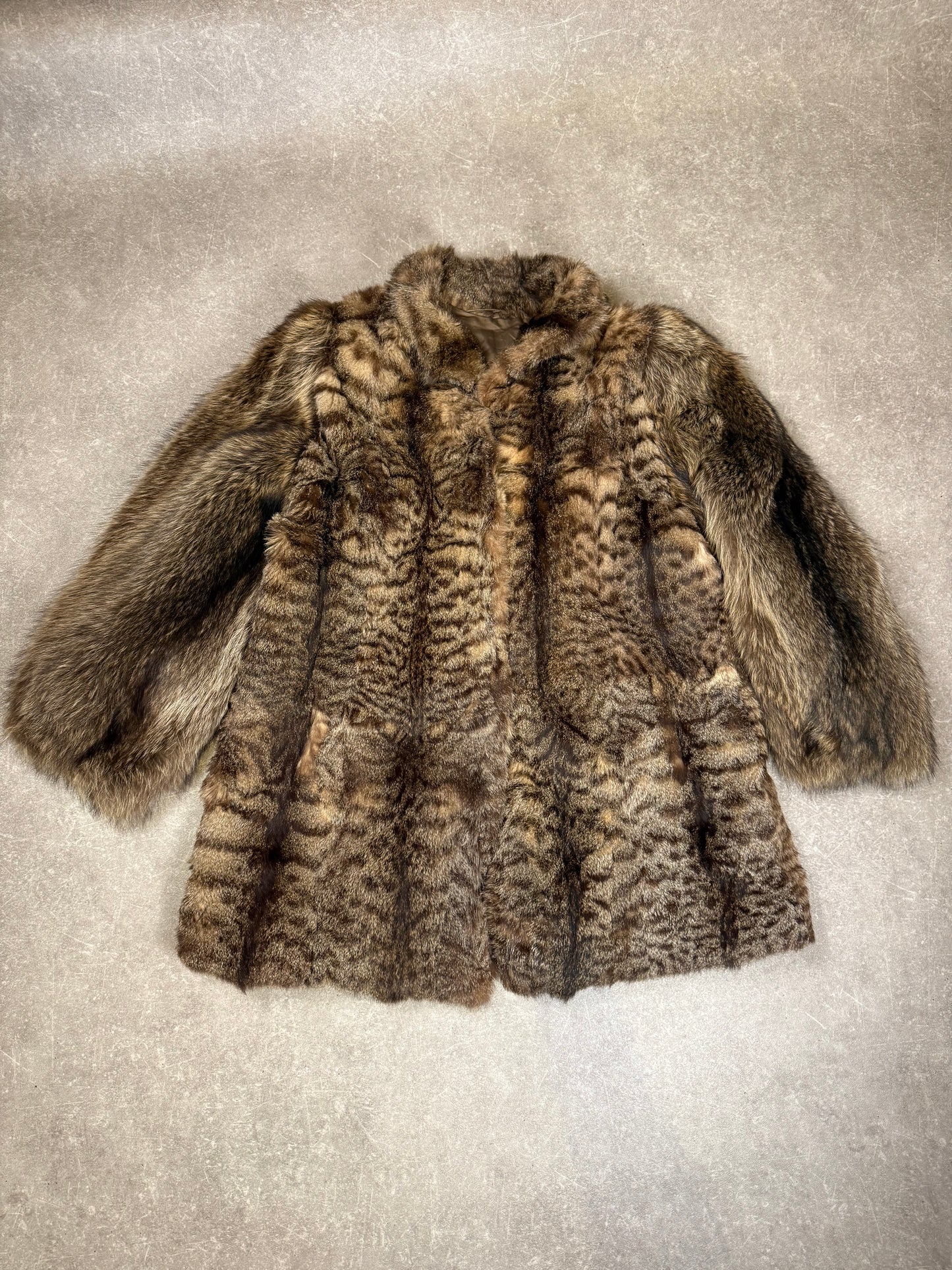 Vintage Wildkatze Waschbär Pelzmantel Echtpelz Damen Mantel Braun Gr. M Luxus