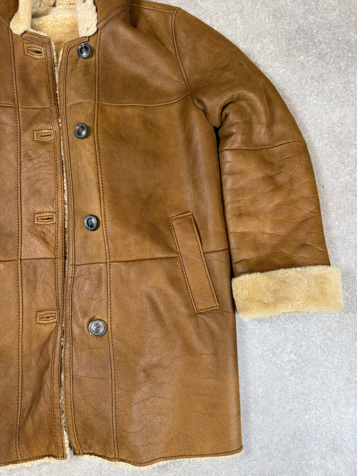 CHRIST Lammfellmantel Damen Braun Vintage Echtleder Shearling Kapuze