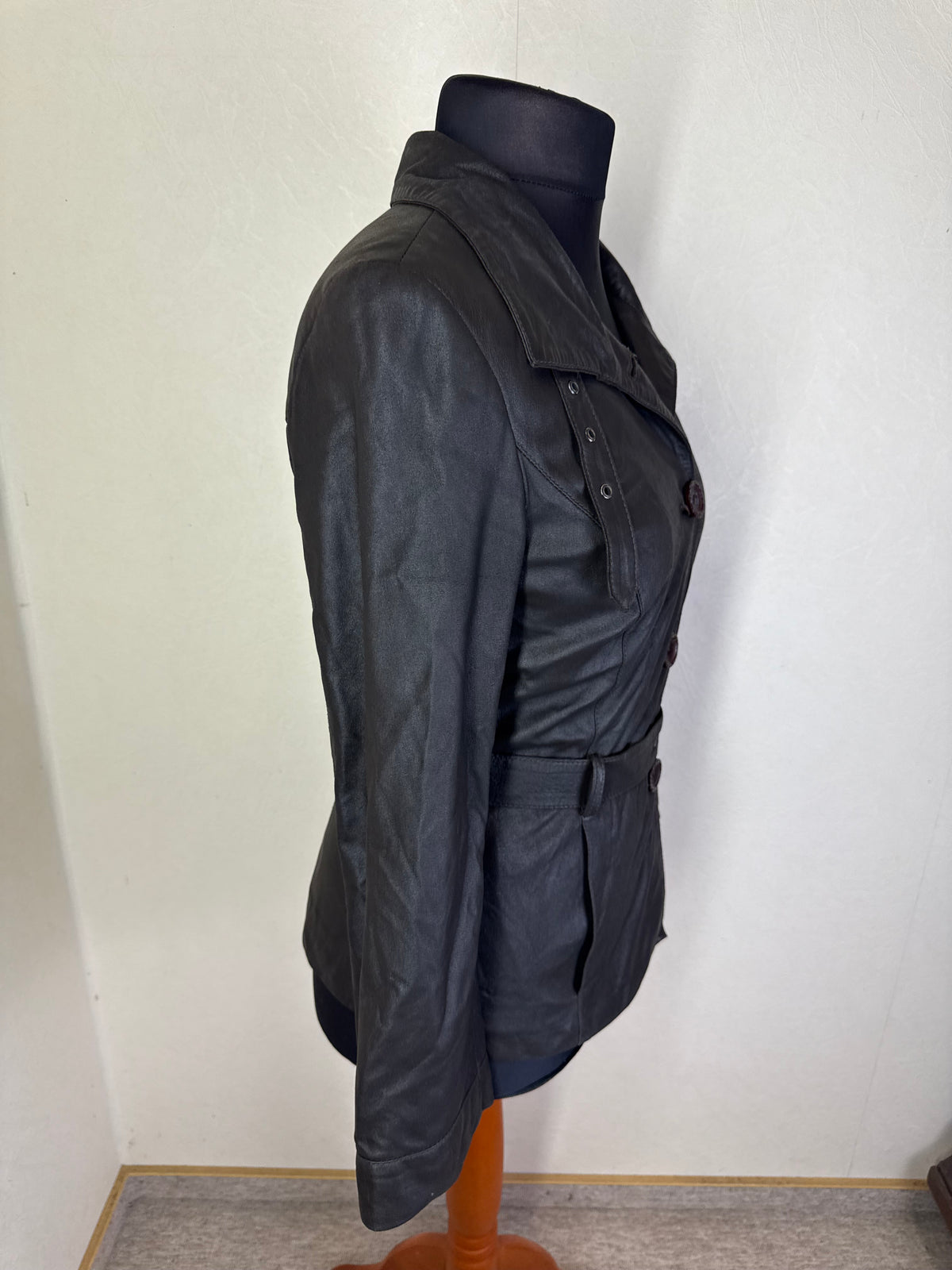 Franco di Marco Lederjacke Damen Gr. 42 Schwarz Echtleder Jacke mit Gürtel Vintage