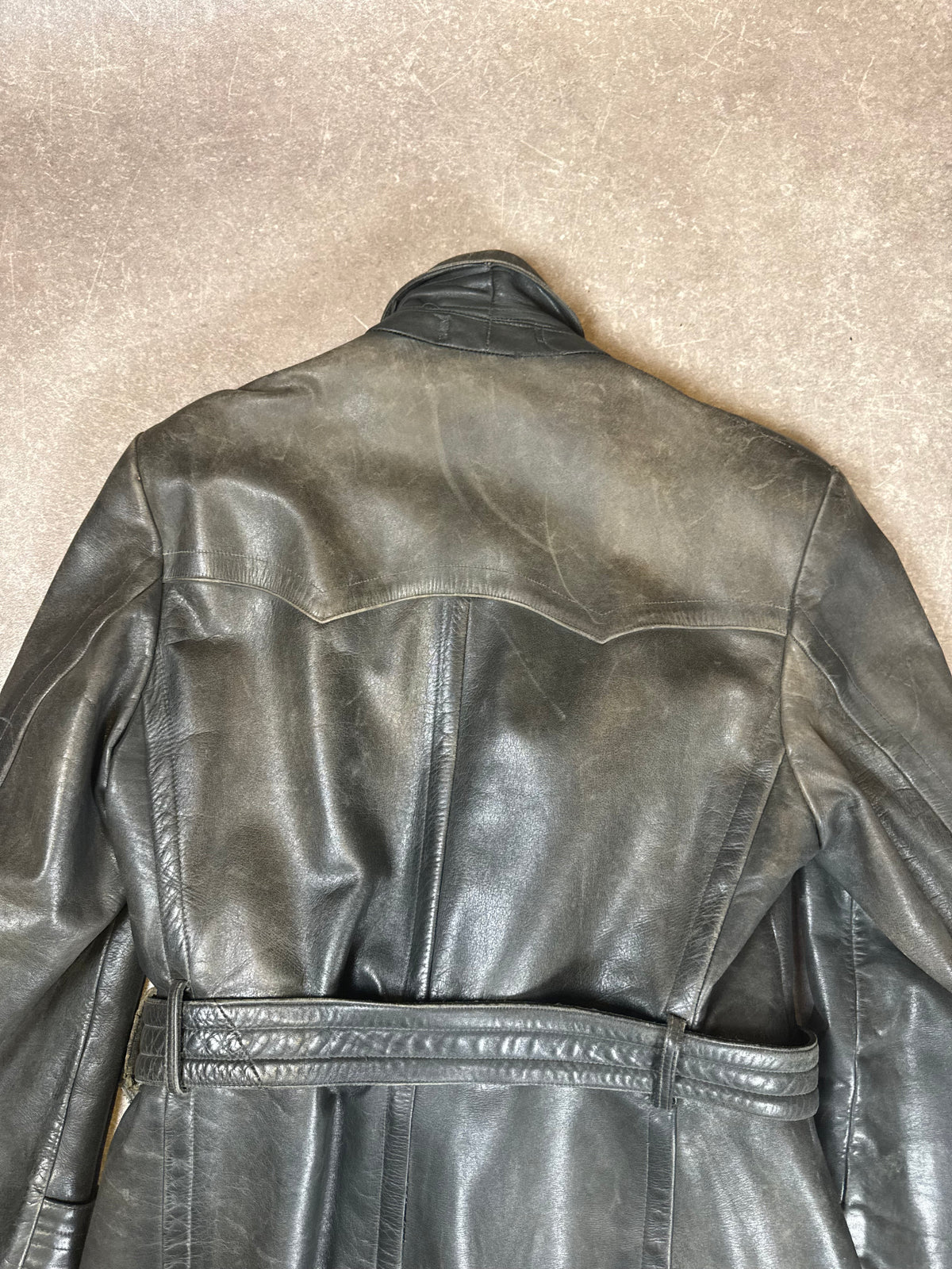 Vintage Shiva Leder Mantel Schwarz Echtleder Gürtel Motorrad Biker 70er 80er