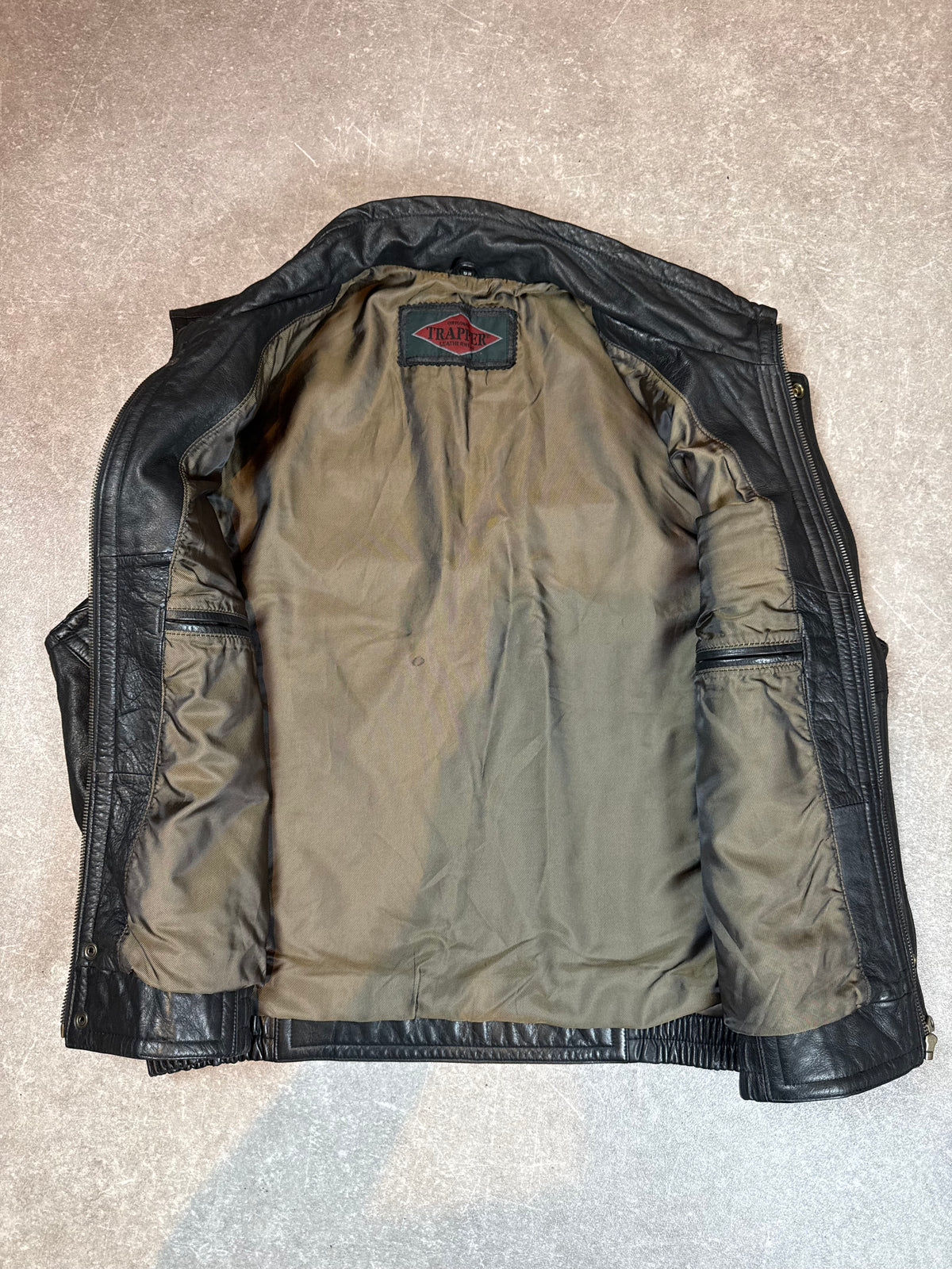 TRAPPER Vintage Herren Lederweste Schwarz Echtleder Gr. 52 Utility Biker