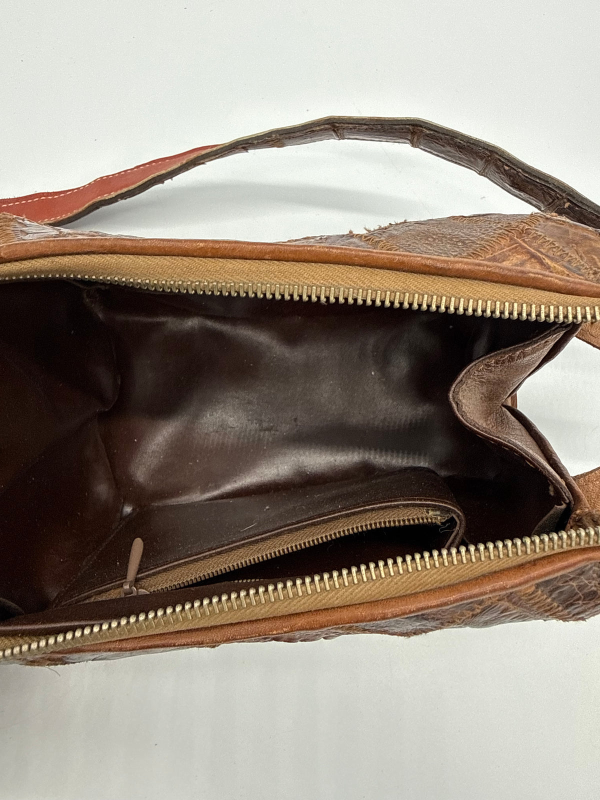 Vintage Reptilleder Patchwork Schultertasche Braun – Handtasche Exotic Leather