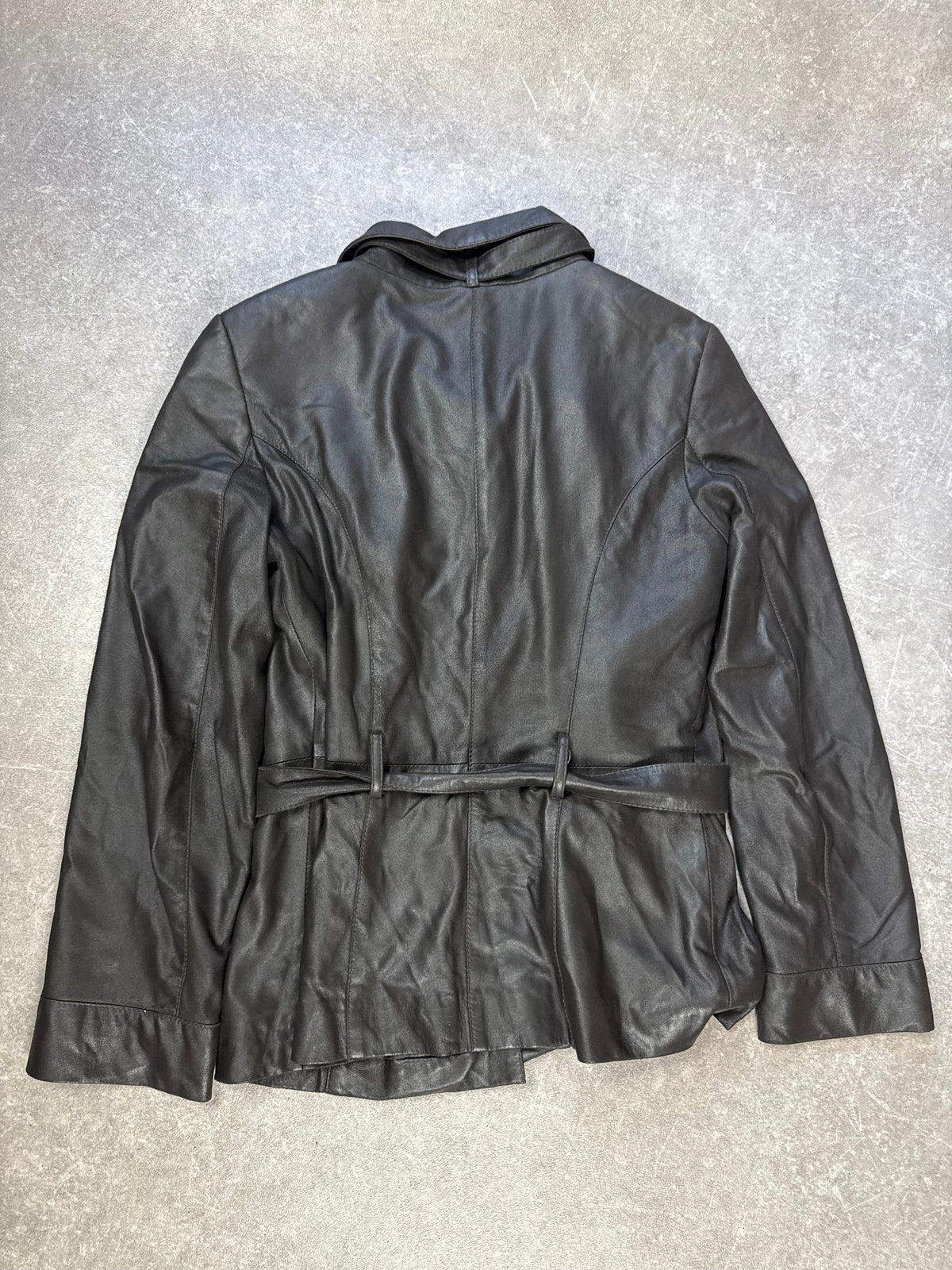 Franco di Marco Lederjacke Damen Gr. 42 Schwarz Echtleder Jacke mit Gürtel Vintage