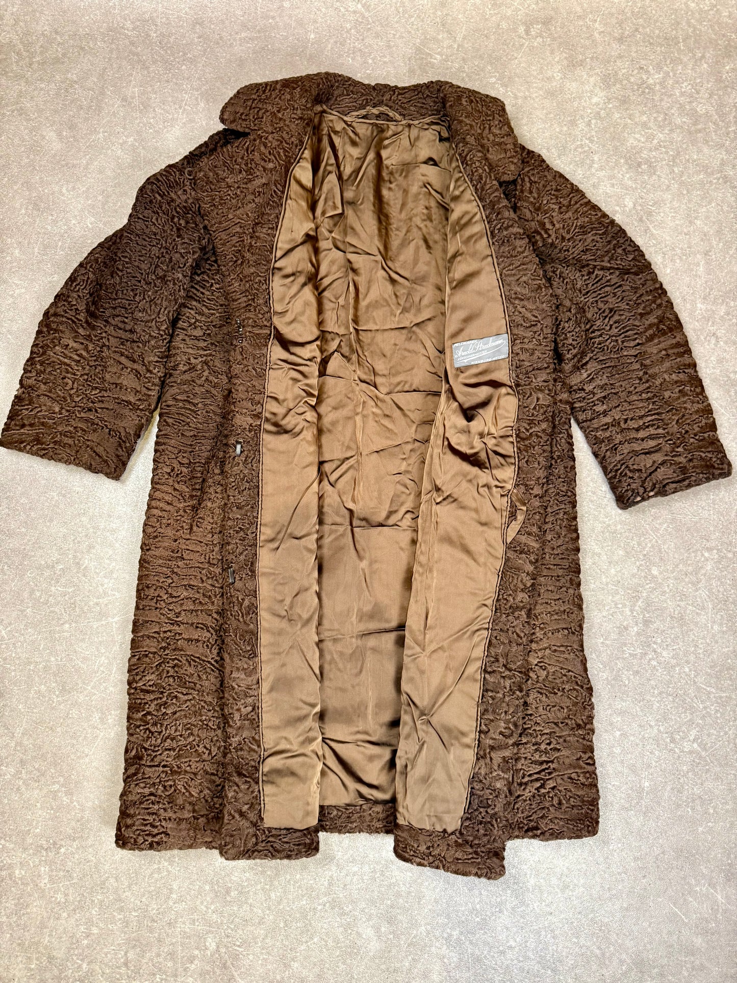 Vintage Persianer Pelzmantel Karakul Lammfell Braun Damen Mantel Echtpelz Gr. L