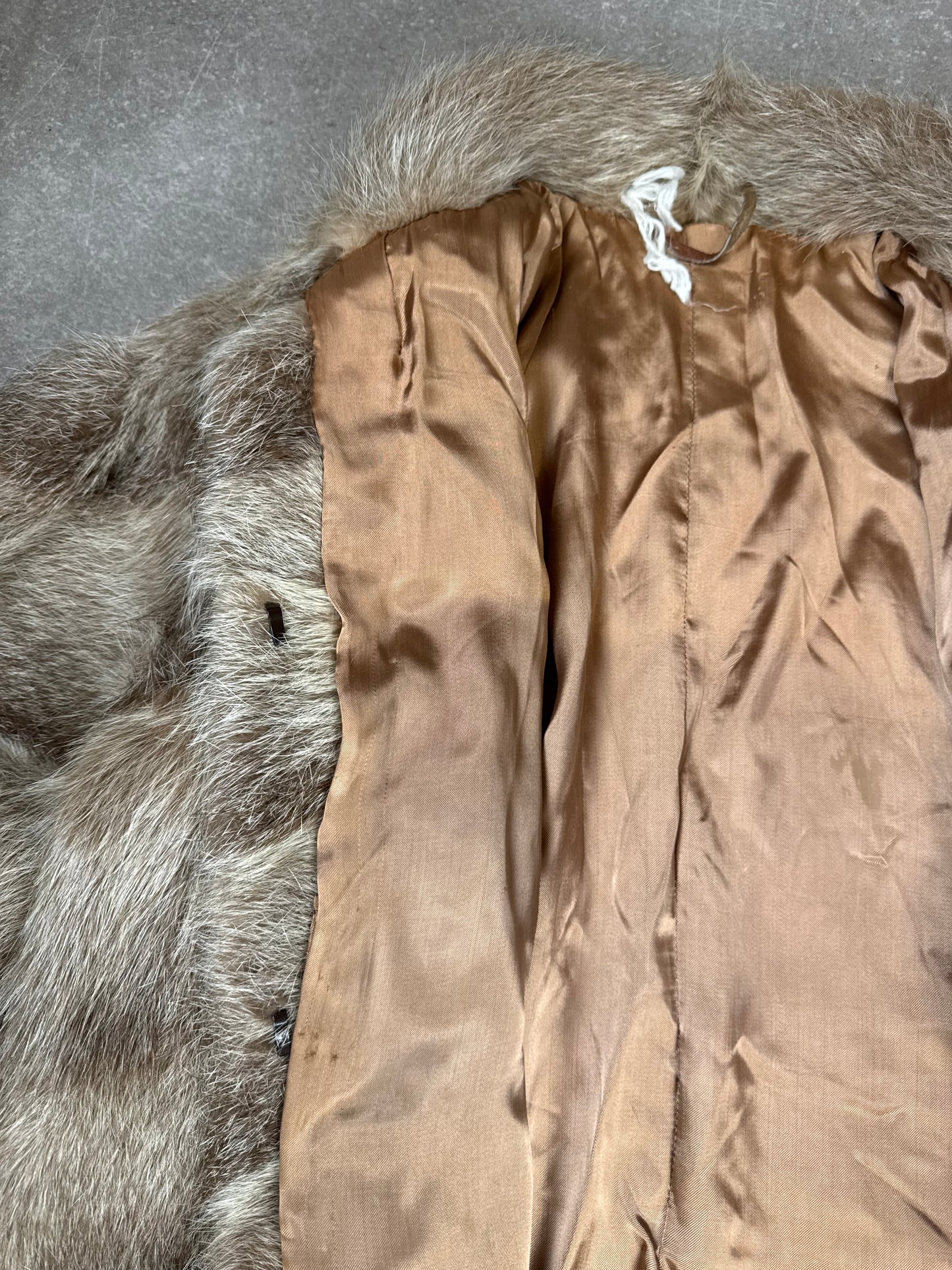Vintage Echtpelz Kaninchen Pelzmantel Damen XL Braun Beige Pelzjacke Classic Luxus