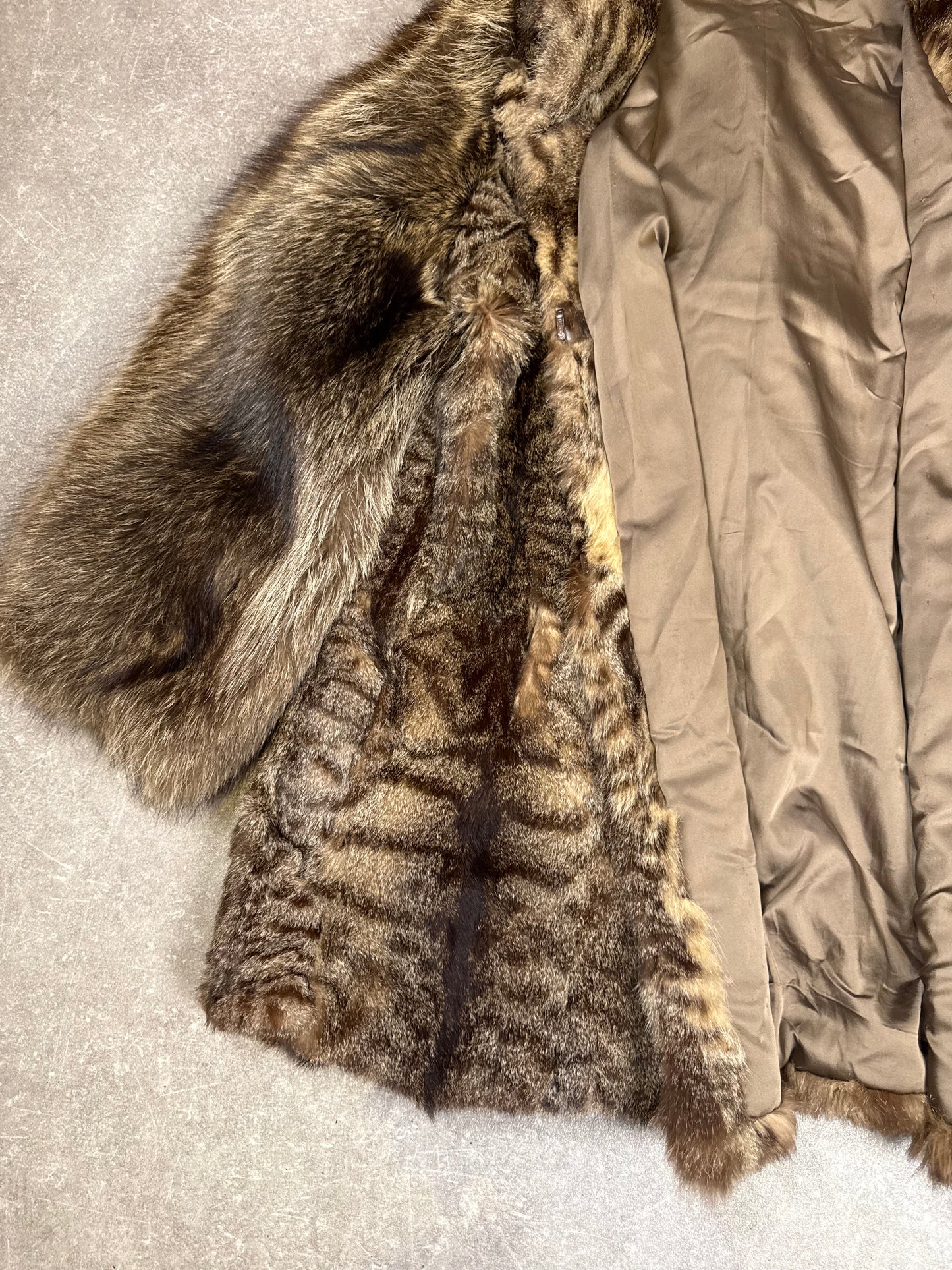 Vintage Wildkatze Waschbär Pelzmantel Echtpelz Damen Mantel Braun Gr. M Luxus