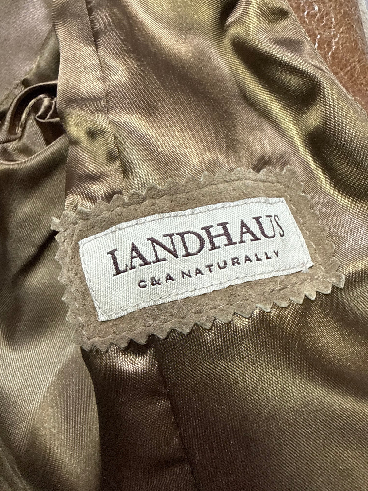 Vintage Leder Patchwork Blazer Landhaus Damen Gr. 38 Braun Beige Echtleder Jacke
