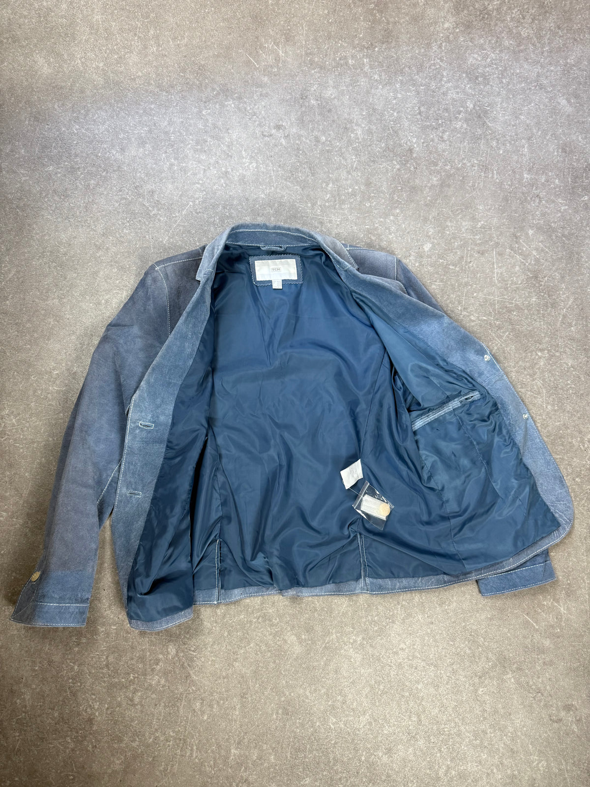 TCM Wildleder Blazer Damen 40 42 Hellblau Echtleder Lederjacke Vintage