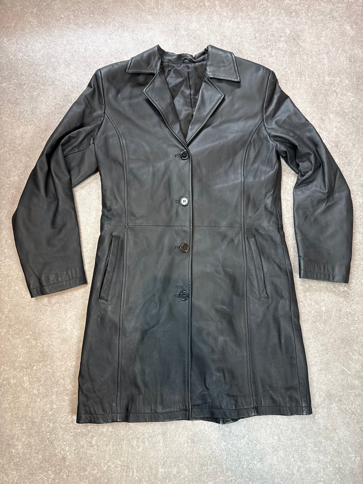 Damen Lederblazer Echtleder Schwarz Mantel Jacke Vintage 90er Gr 40 42
