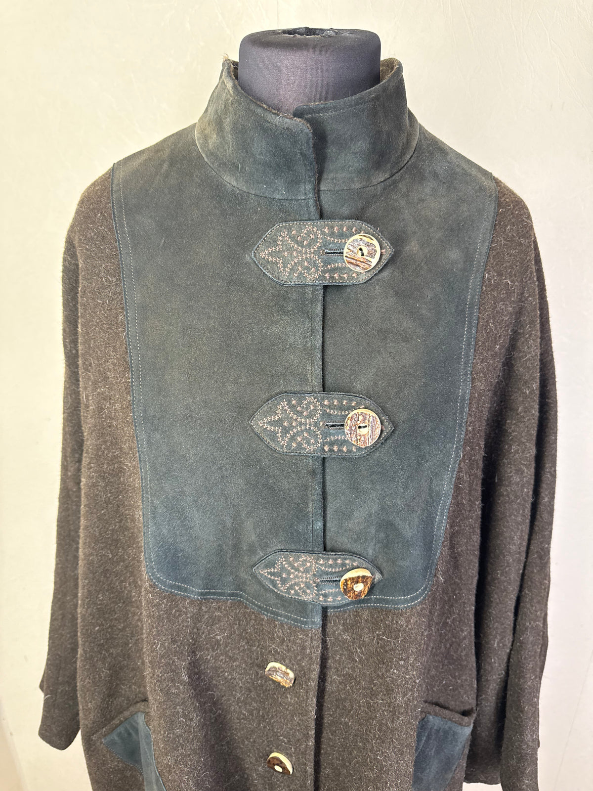 Julius Lang Trachten Cape Poncho Damen Braun Wildleder Wollcape Oversize Vintage
