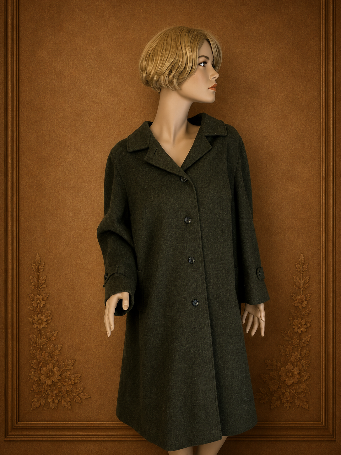 Vintage Damen Lodenmantel Wollmantel Grün – 63% Wolle Oversize Mantel Lang