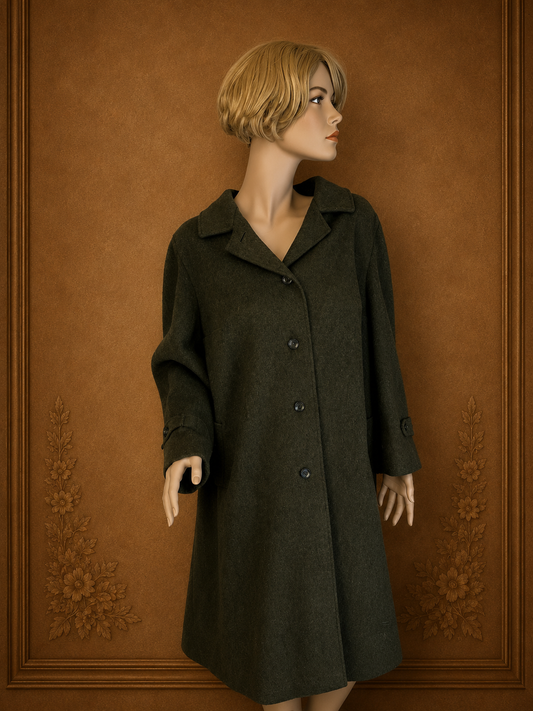 Vintage Damen Lodenmantel Wollmantel Grün – 63% Wolle Oversize Mantel Lang