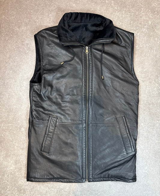 Vintage Herren Lederweste Schwarz – Echtleder gefüttert mit hohem Kragen