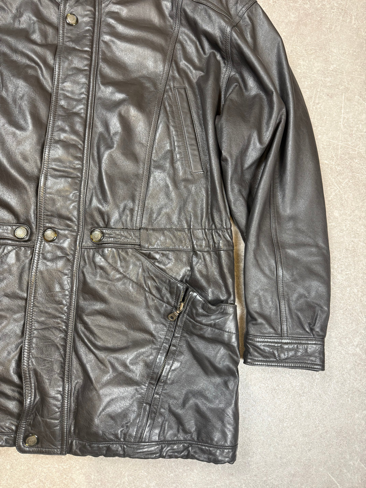 Vintage Prince Herren Ledermantel Schwarz – Echtleder Jacke Weltkarten-Futter Gr. 56