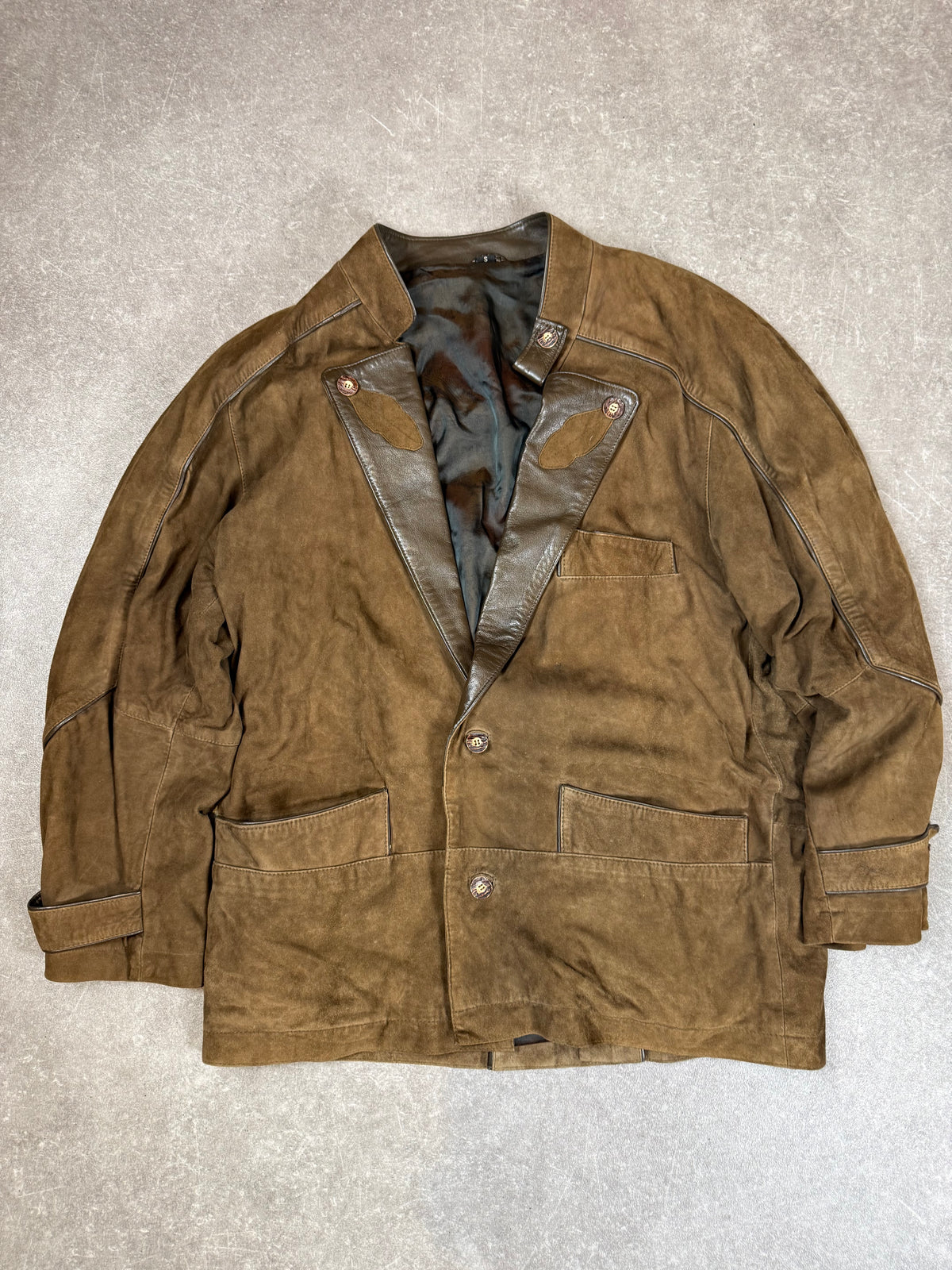Vintage Jäger Trachten Lederjacke Blazer Braun Gr. S Wildleder Echtleder 80er 90er