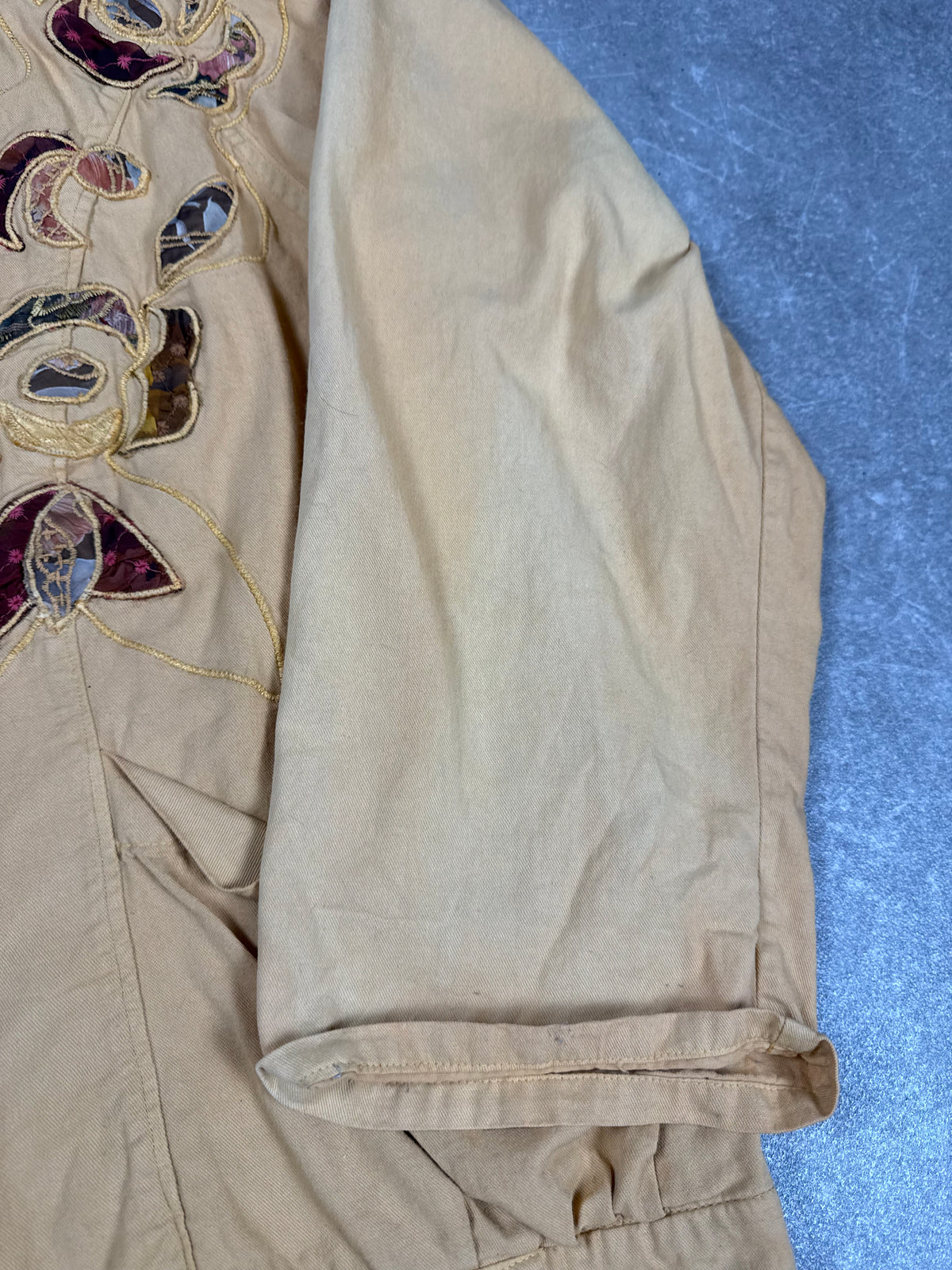 Vintage MARILU Italy Art Jacket Beige Floral Patchwork Embroidery 80s 90s