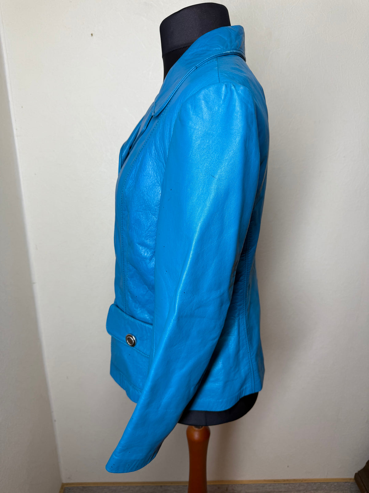 Vintage Lederjacke Damen Blau Türkis Echtleder 70er 80er Blazer Jacke S M