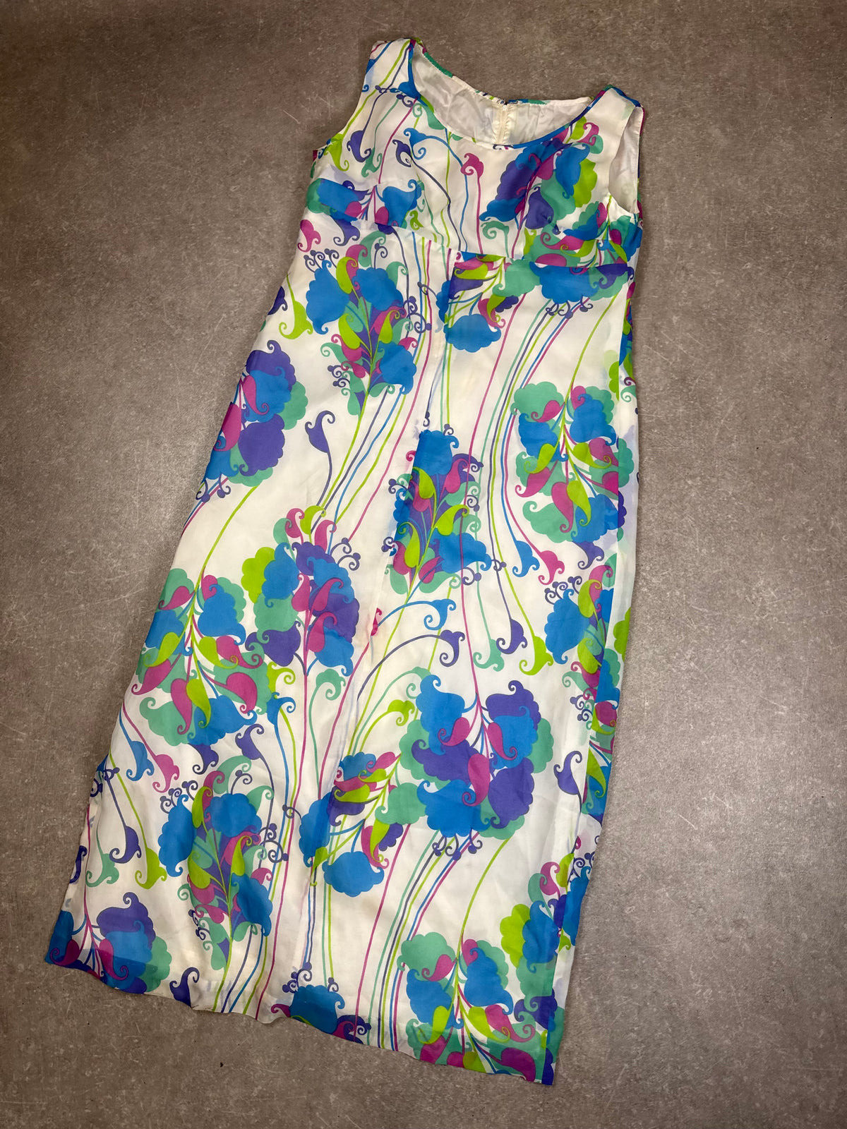 Vintage Damen Maxikleid 70er/80er – Buntes Blumenmuster Psychedelic