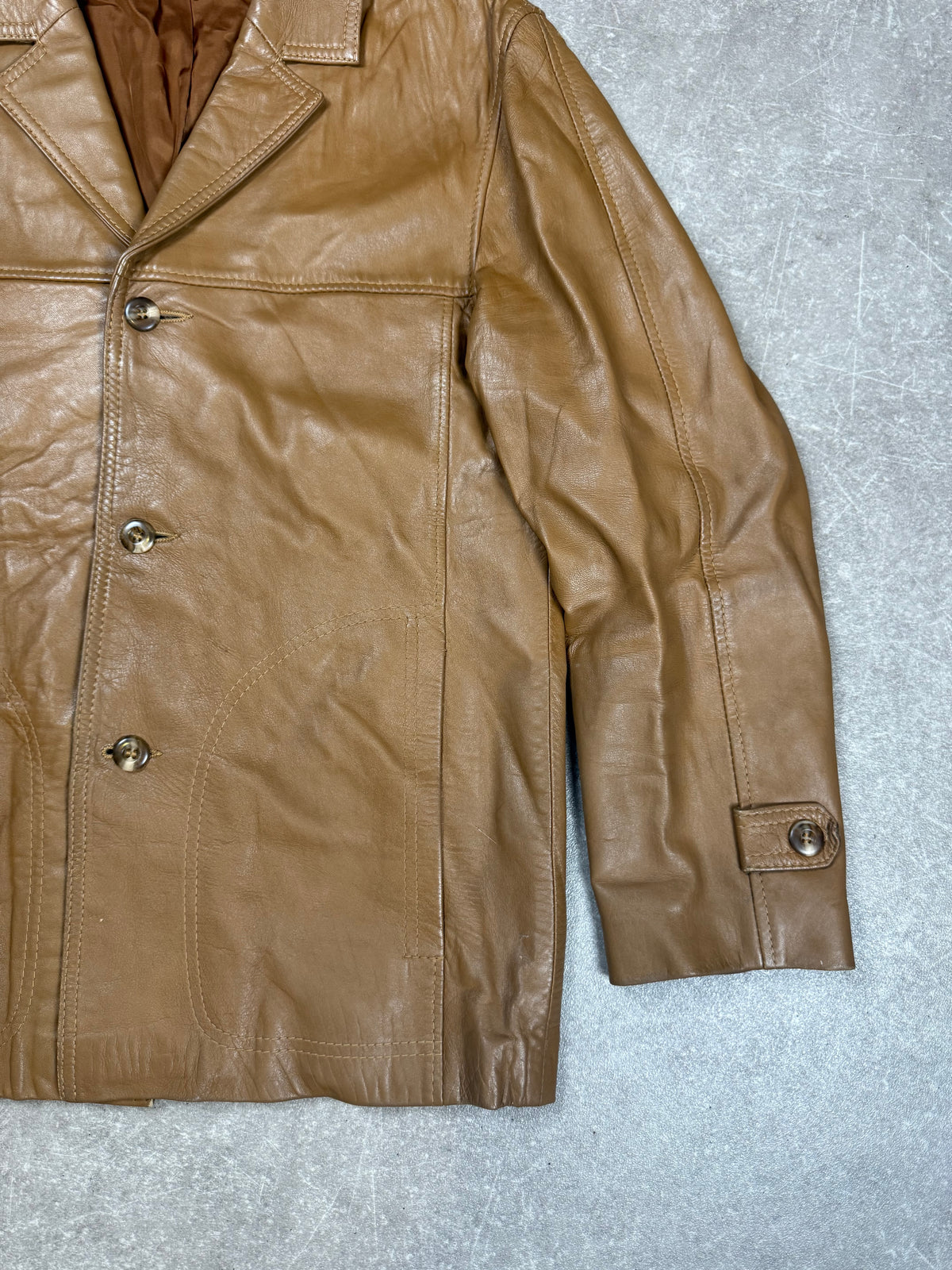 Vintage Herren Lederjacke Braun Cognac Echtleder 70er 80er Lederblazer