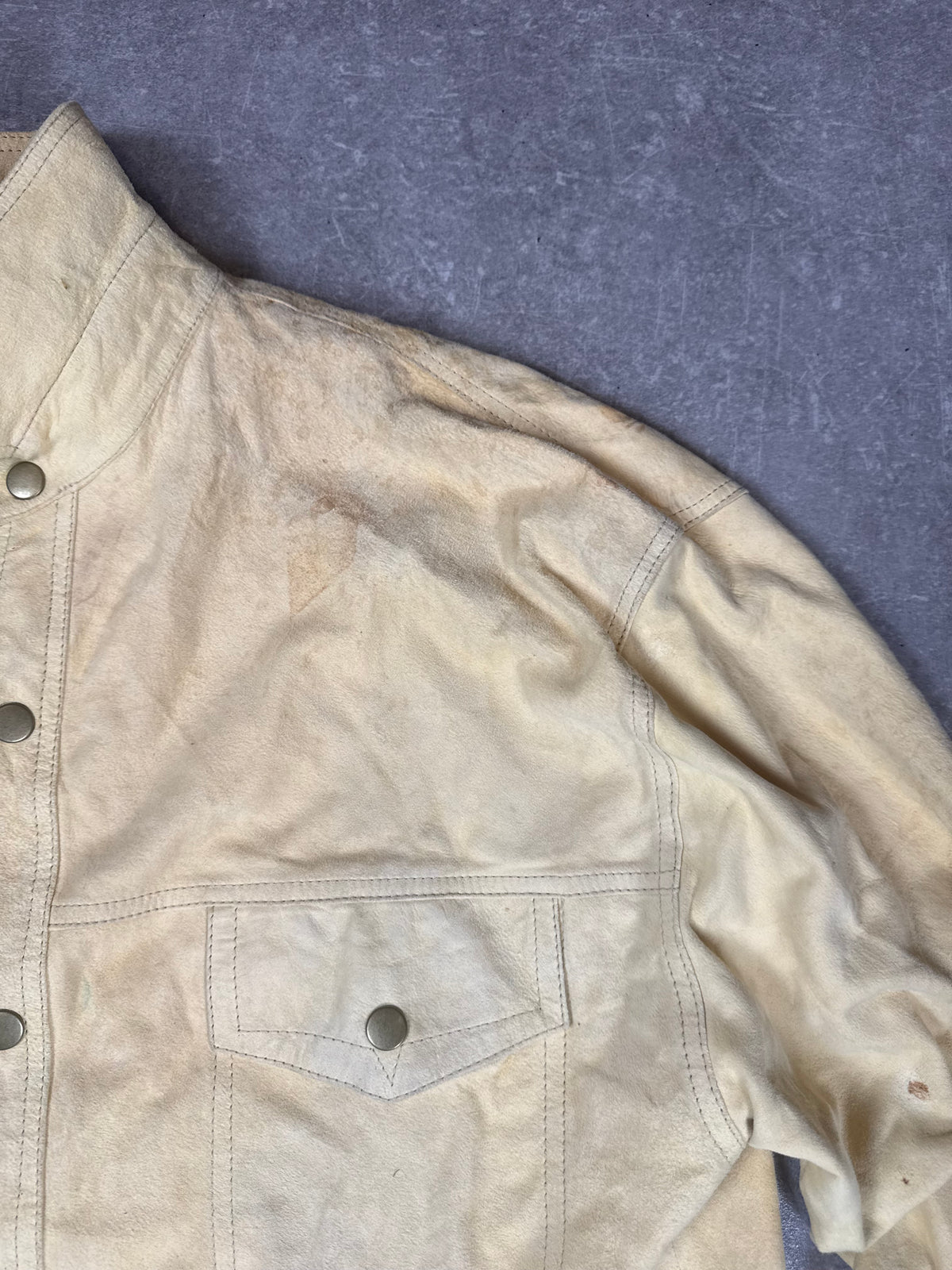 Vintage Wildleder Lederhemd Herren Beige Western Workwear Lederjacke XL