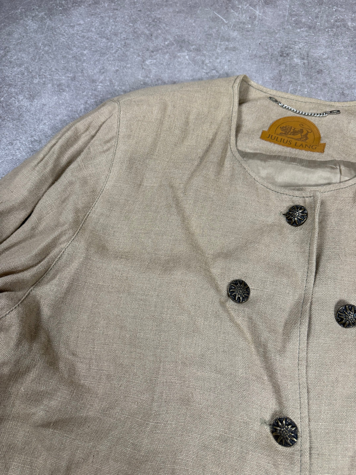 Vintage JULIUS LANG Beige Linen Jacket Metal Buttons