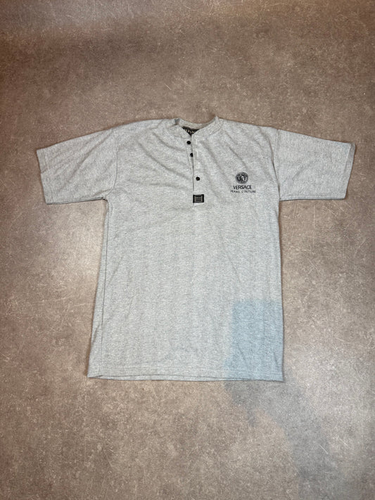 Vintage Versace Jeans Couture Shirt Grau Medusa Logo Kurzarm Henley