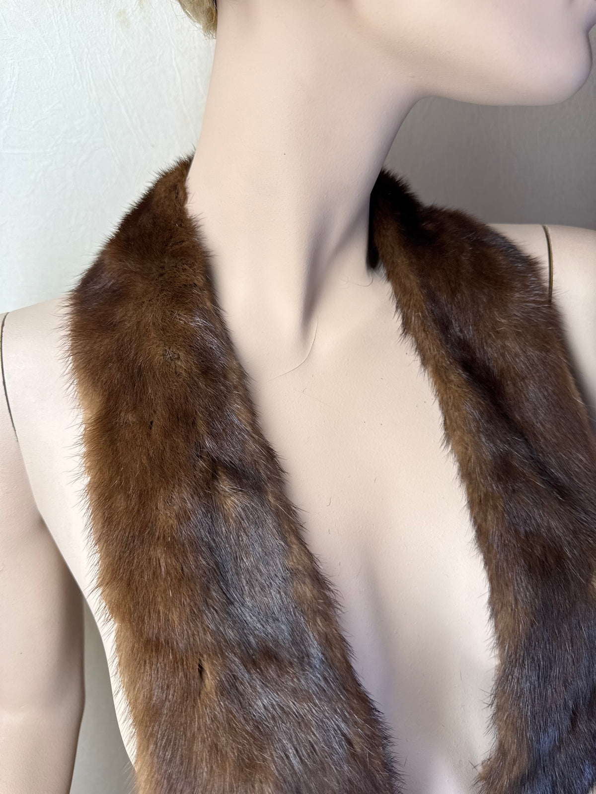 Vintage Nerz Pelzkragen Braun Echtfell Mink Fellkragen Stola Schal 90 cm