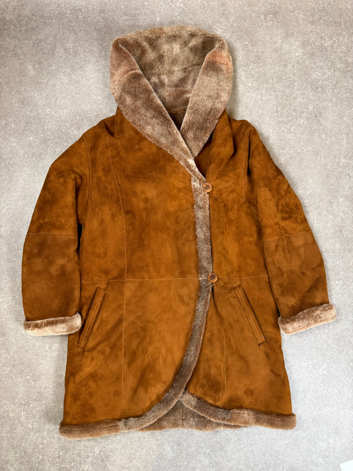 Élégance Paris Vintage Lammfellmantel Damen Gr. 38 – Shearling Cognac