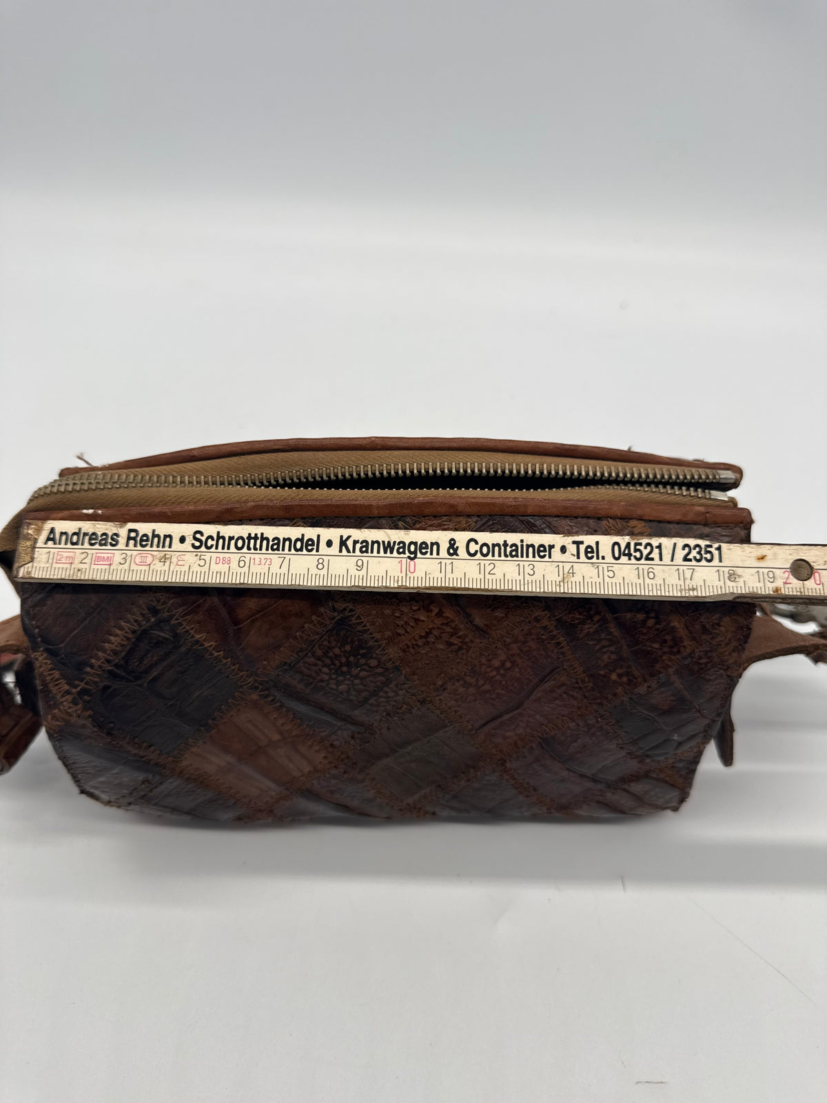 Vintage Reptilleder Patchwork Schultertasche Braun – Handtasche Exotic Leather